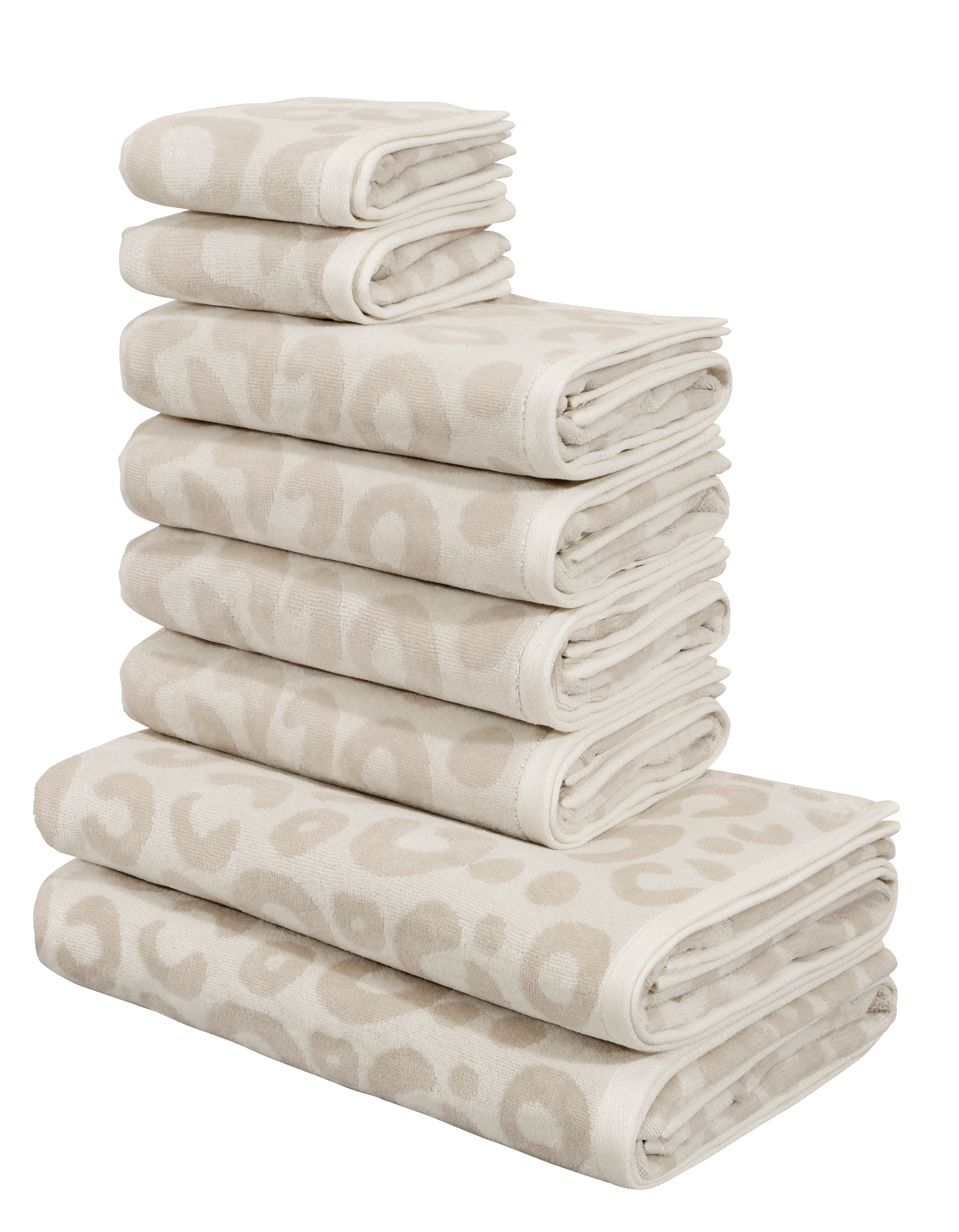 OTTO home Handtuch Set »Anna Leopardenmuster, 8-tlg Handtuch-Set, 100% Baumwolle« Set 8 Frottiervelours Duschtücher, Handtücher und Gästetücher, weich, modern, Animal Print