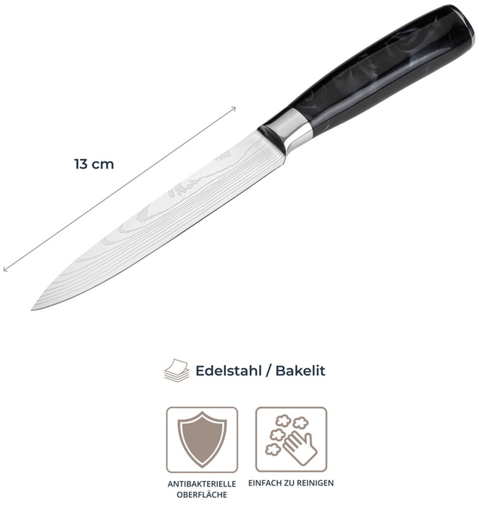 RESTO Kitchenware Universalküchenmesser »Eridanus 13 cm, aus Edelstahl«, (1 tlg.), professionelles Allzweckmesser mit lasergravierter Hochleistungsklinge