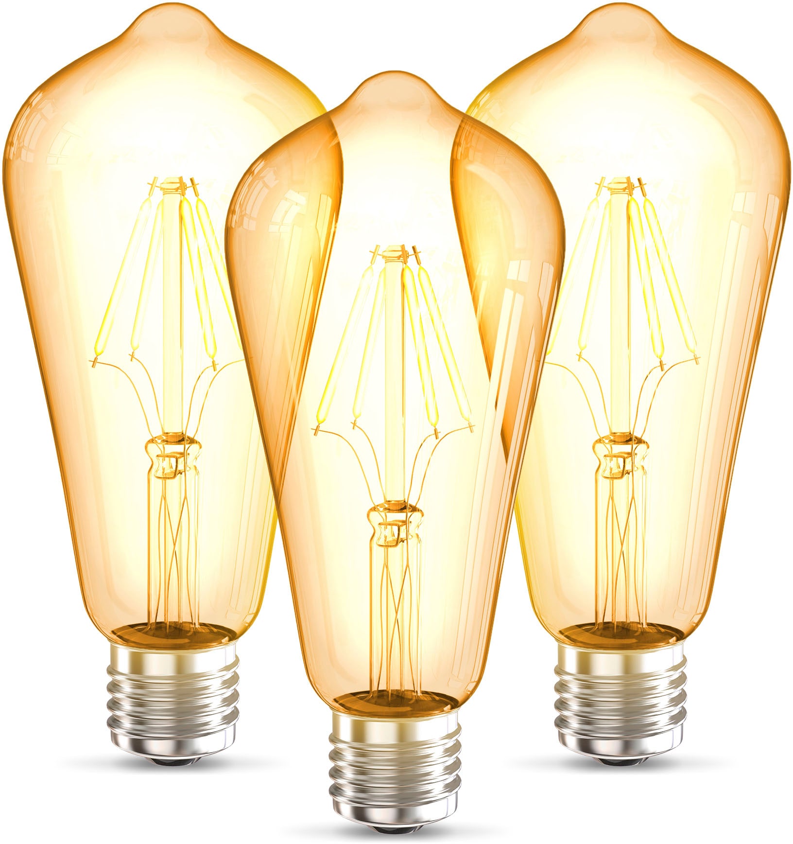 B.K.Licht LED-Leuchtmittel »BK_LM1403 LED Leuchtmittel 3er Set E27 ST64«, E27, 3 St., Warmweiß, 2.700 K Edison Vintage Glühbirne Filament