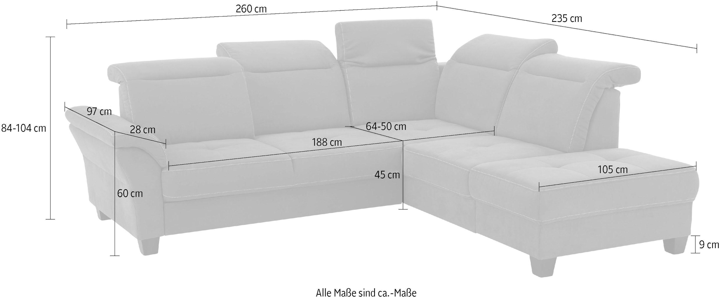 Home affaire Ecksofa »Solvei L-Form«, wahlweise auch mit Kopfteilverstellung und Bettfunktion, Federkern