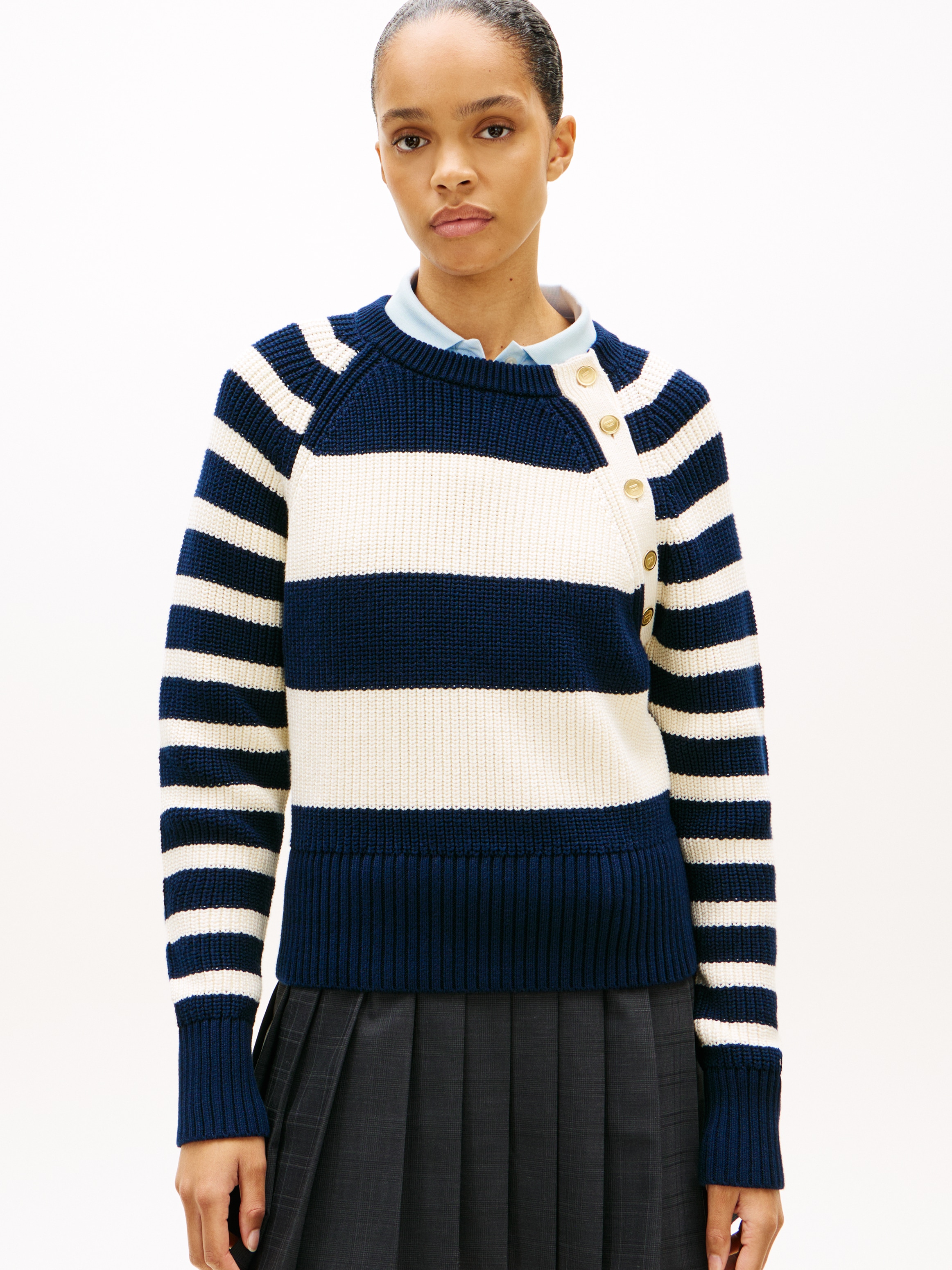 Tommy Hilfiger Strickpullover "GOLD BTN UTILITY LS C-NK SWT" mit goldfarben günstig online kaufen