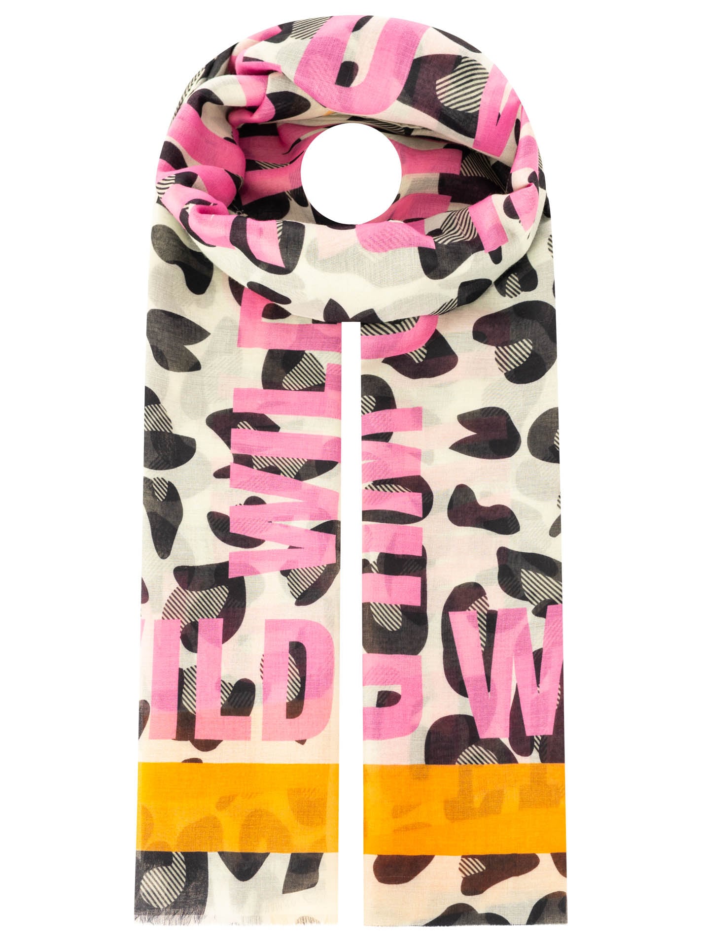 Zwillingsherz Schal ""Wild Leo"" leichtes Material, großer Leo-Print mit Schriftzug WILD, offene Kanten