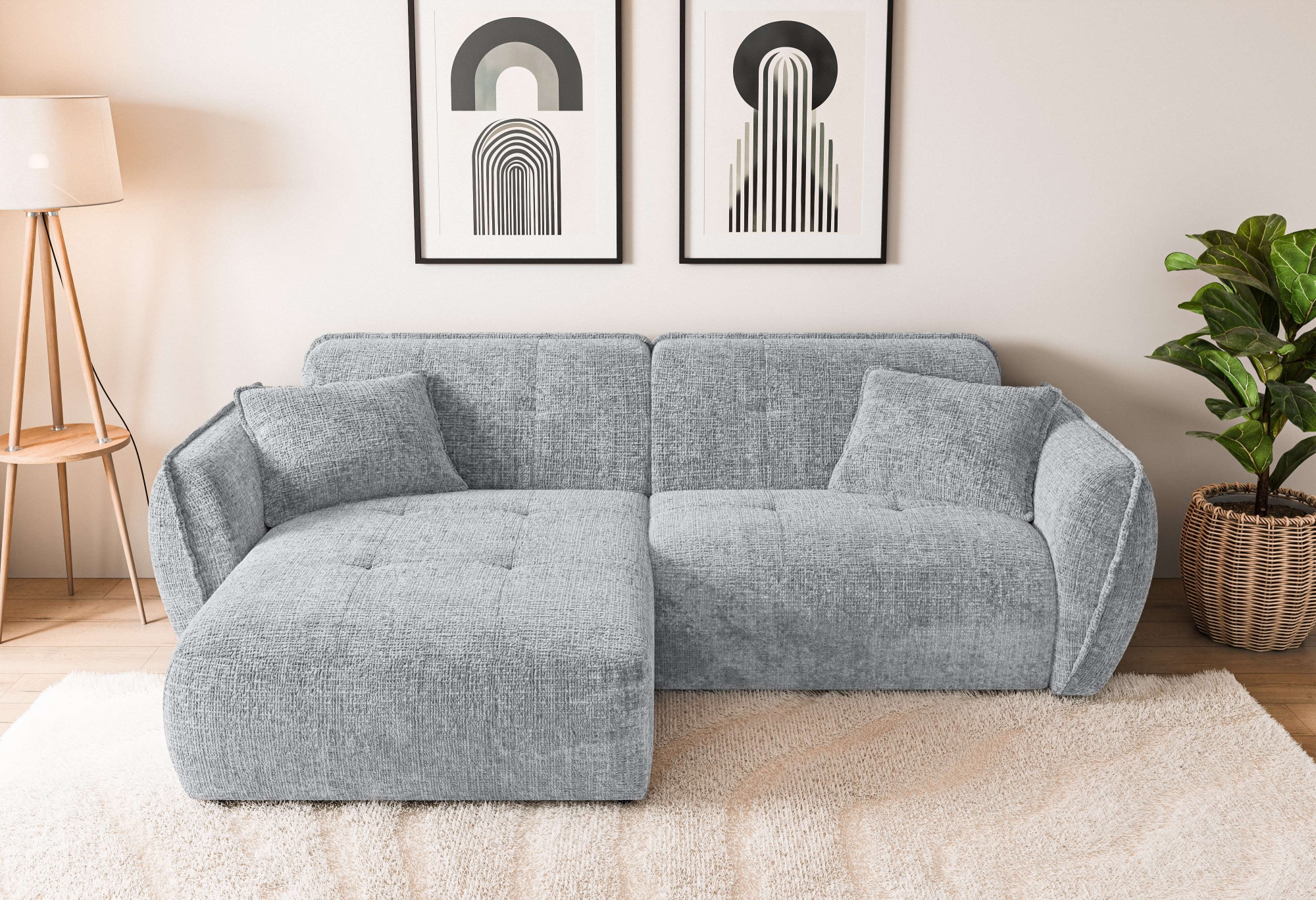Home affaire Ecksofa "MIRELDA L-Form mit Steppungen, Recamiere rechts/links, Breite 253 cm" Sitztiefe 62 cm, elegant und bequem, 2 Zierkissen, belastbar bis 480kg