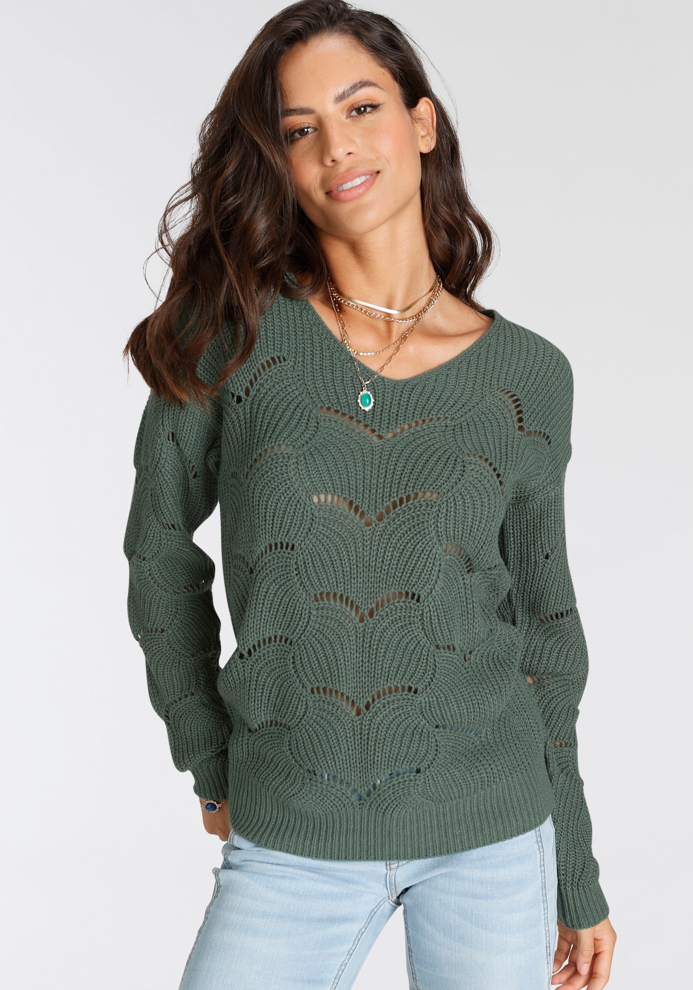 Laura Scott Strickpullover softer Übergangsstrick mit V-neck und trendy Ajo günstig online kaufen