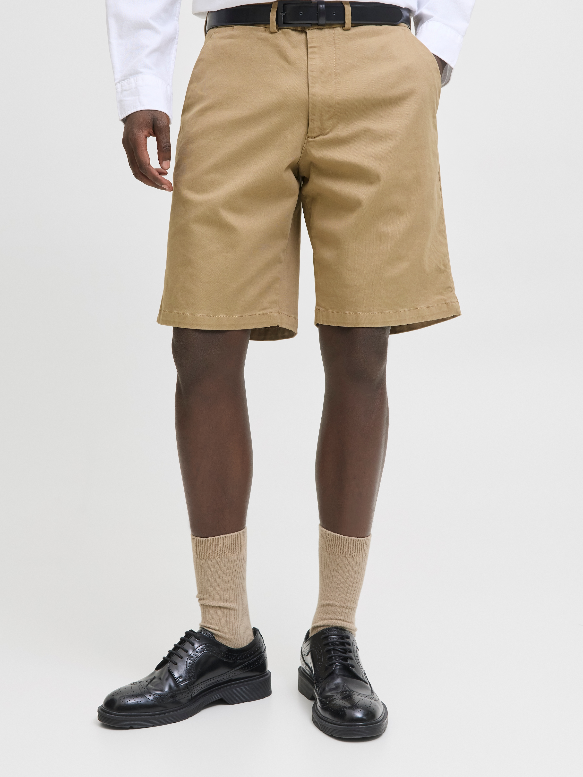 Chinoshorts JACK & JONES "JPSTKARL BARRET CHINO SHORTS MID SN", Herren, Gr. M, N-Gr, e.wood, Web, Obermaterial: 98% Baumwolle, 2% Elasthan, unifarben, weit kniebedeckend, Hosen Chinoshorts, mit Taschen