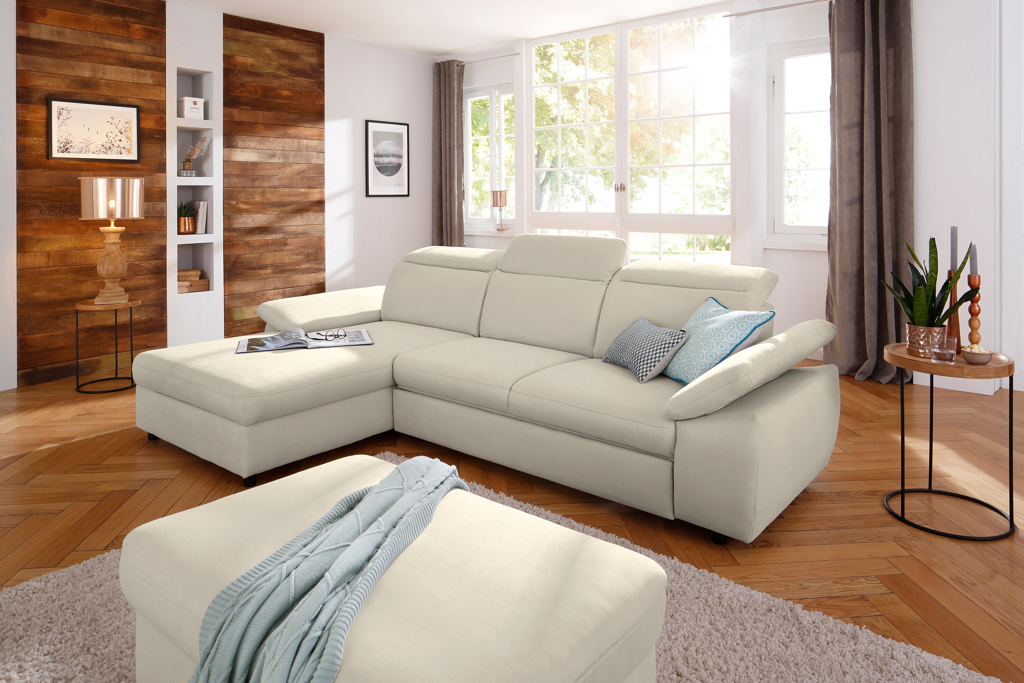 OTTO home Ecksofa "Mauritius L-Form" mit Kopfteil- und Armlehnverstellung, Schlaffunktion & Bettkasten