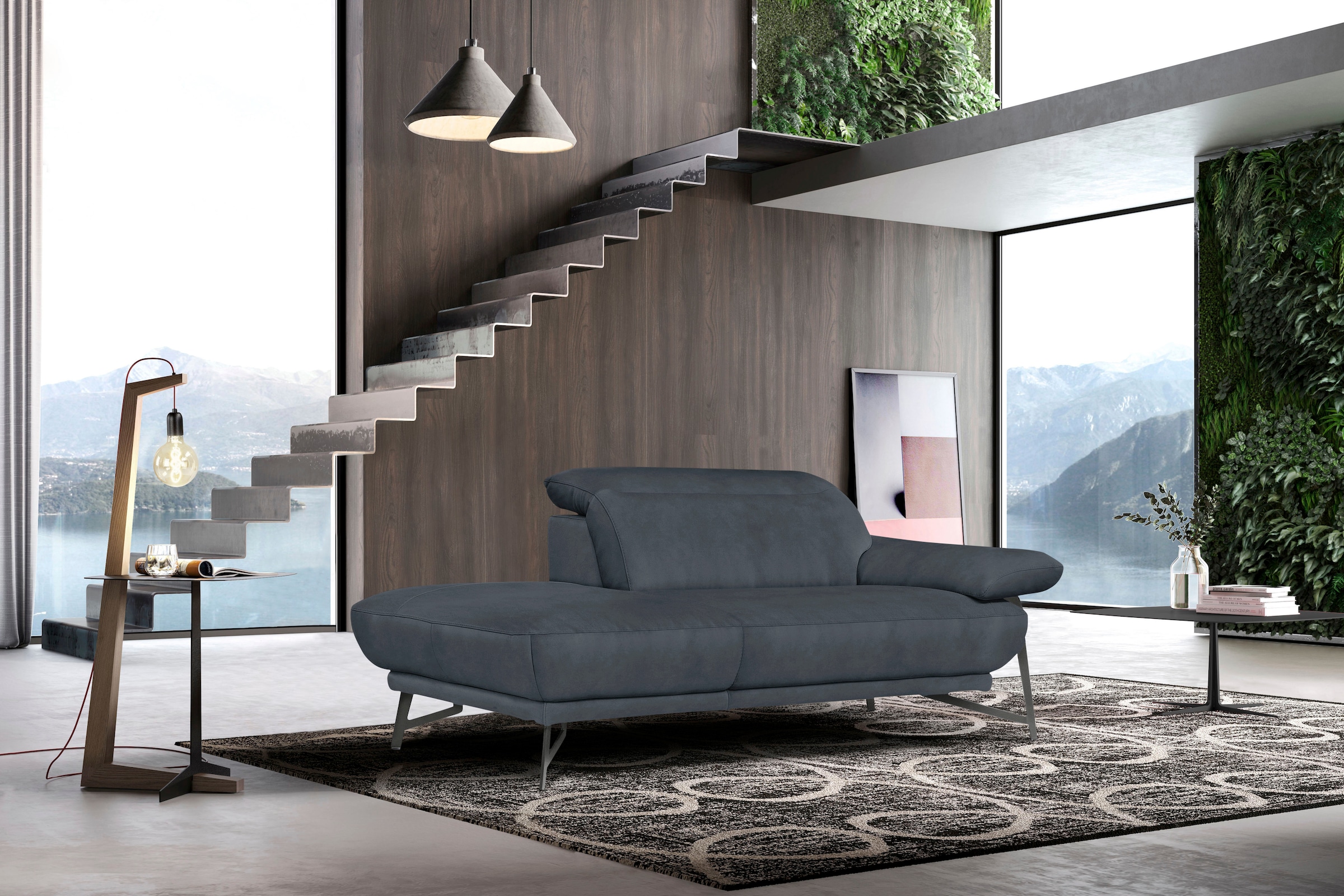 Egoitaliano Ottomane "Anais, erstklassiges Designsofa, Breite 179 cm, Fußfarbe schattengrau" Kopfteil verstellbar, Luxus-Microfaser, dunkelgrau
