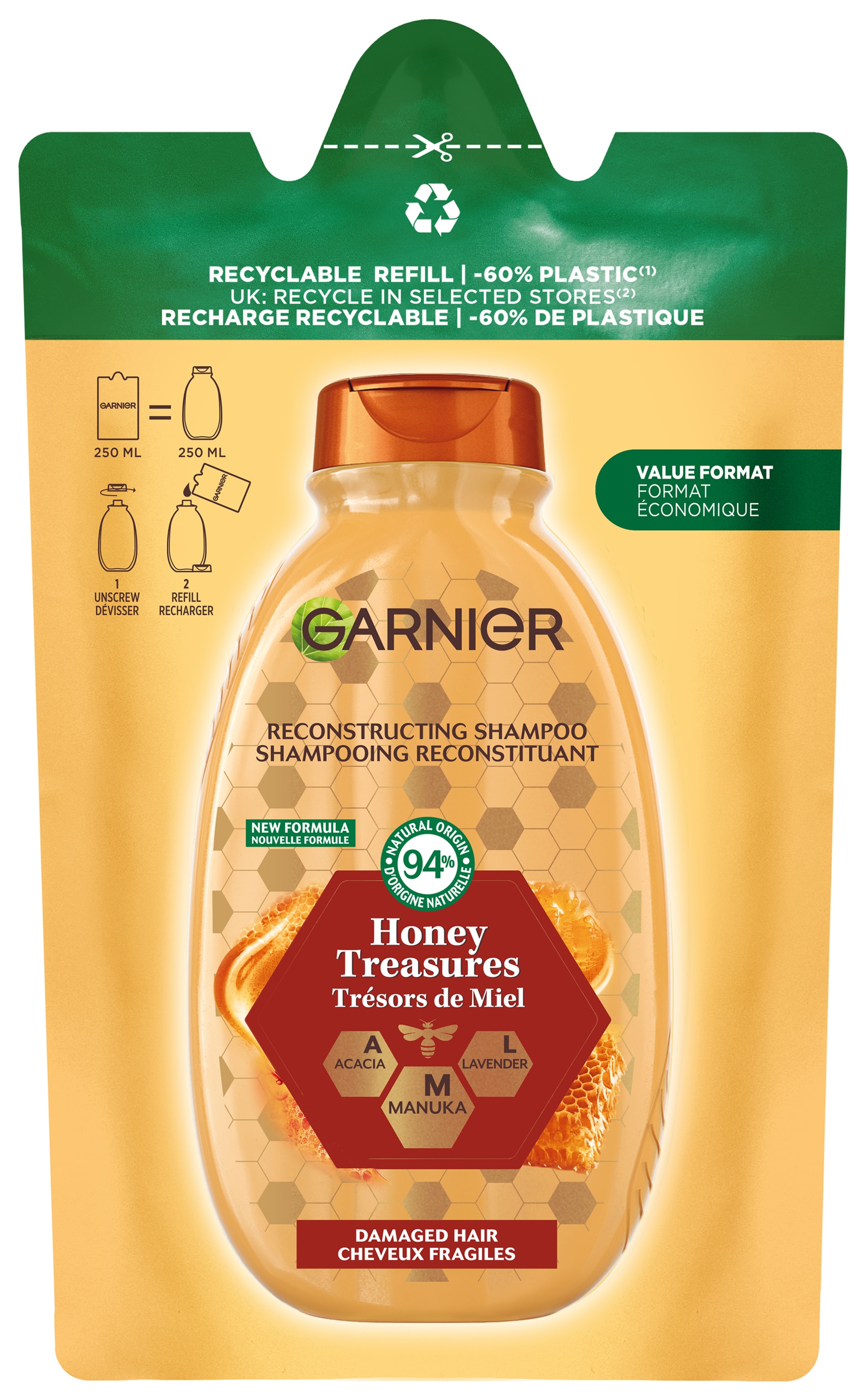 GARNIER Haarshampoo »WAHRE SCHÄTZE HONIG NACHFÜLLPACK«