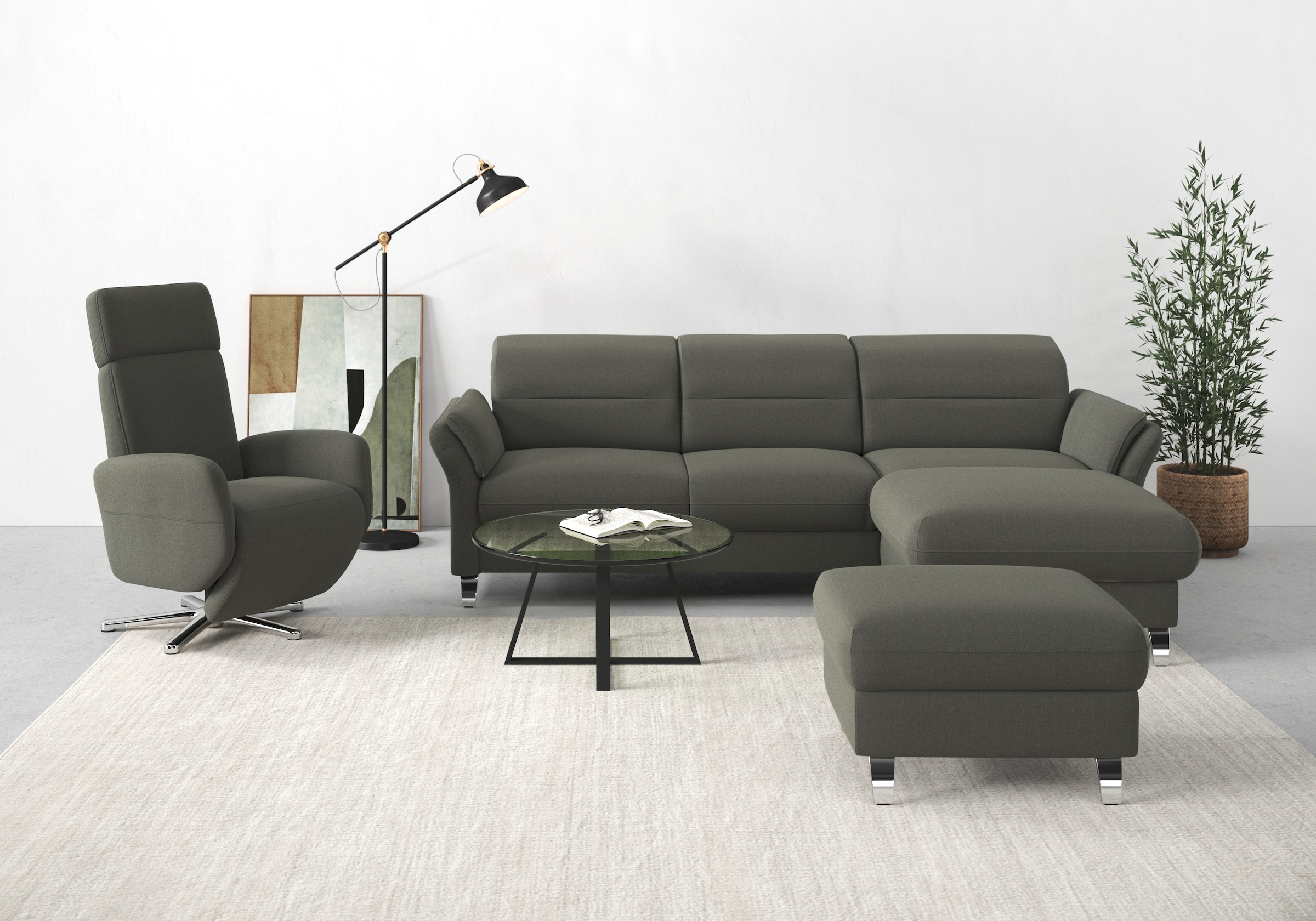 sit&more Ecksofa "Grenoble L-Form mit Federkern" wahlweise mit Schlaffunktion, Bettkasten, Arm- und Kopfteilverstellung