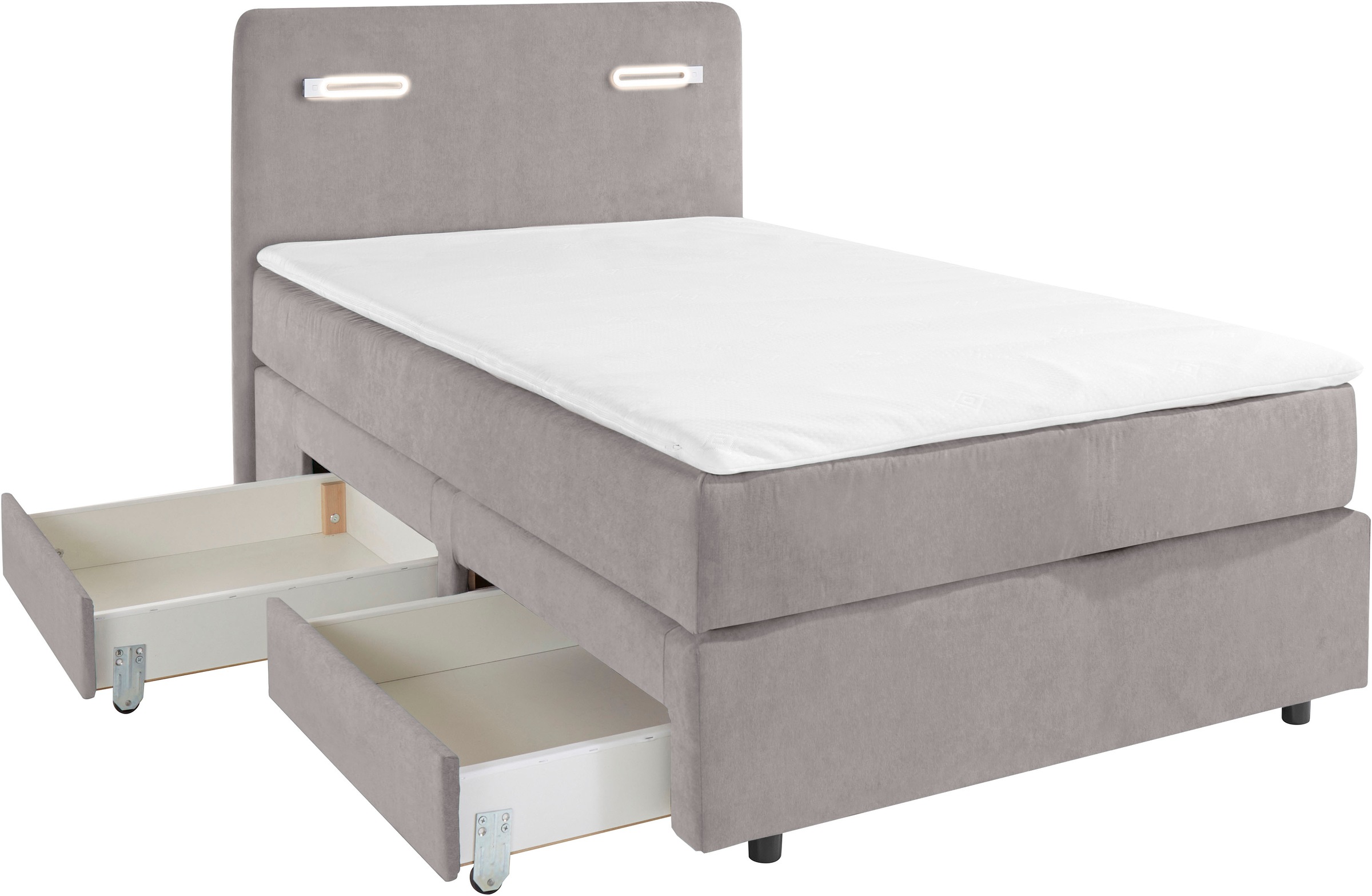 INOSIGN Boxbett »Luan«, Schubkästen, LED-Beleuchtung und Topper, in Breite 120 cm und 180 cm