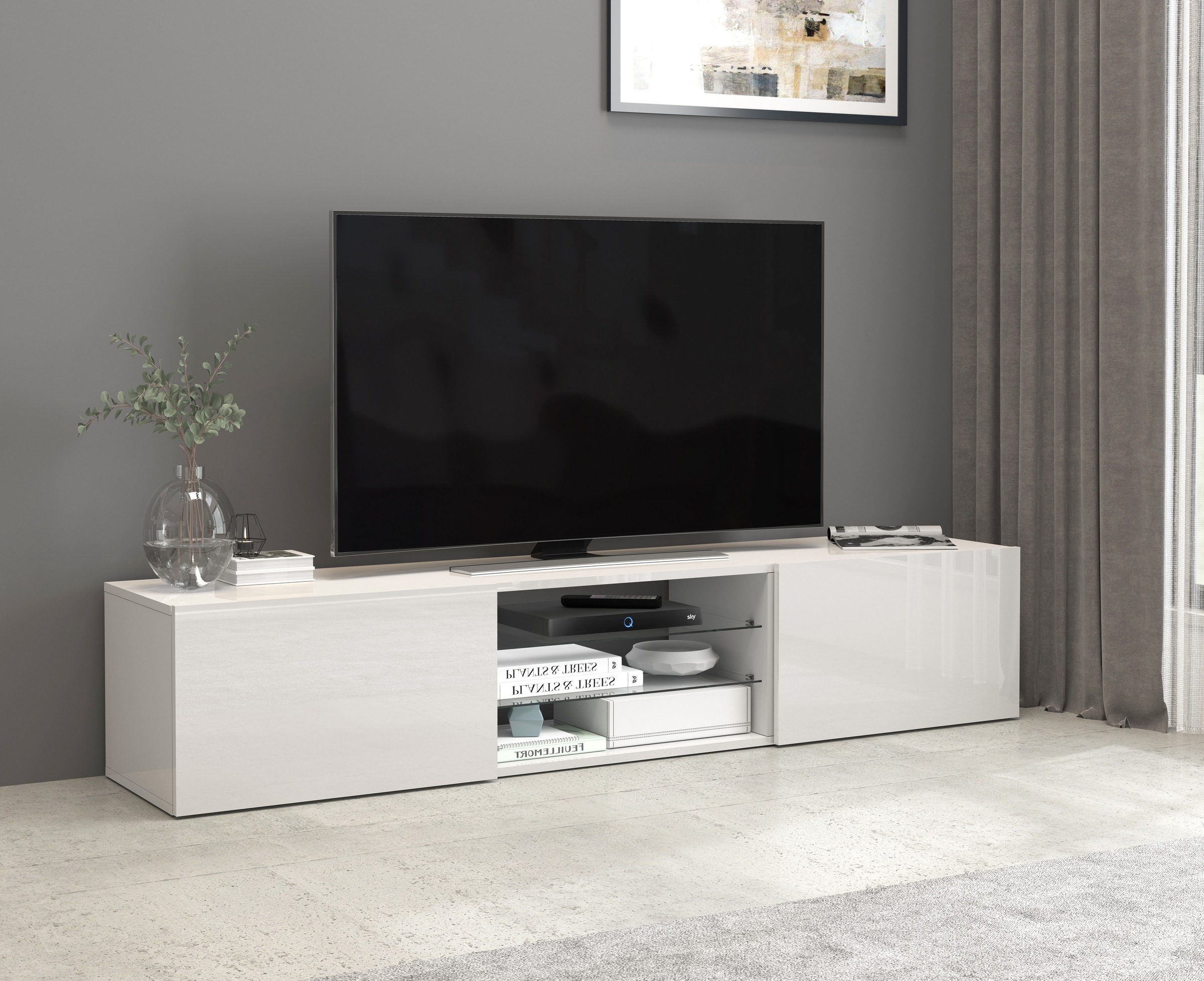INOSIGN Lowboard »Egypt,Lowboard,TV-Kommode,TV-Möbel,TV-Bank«, mit 2 Klappen, 2 Glasböden,kompl. Hochgl. lackiert (B/T/H)180x38x35 cm