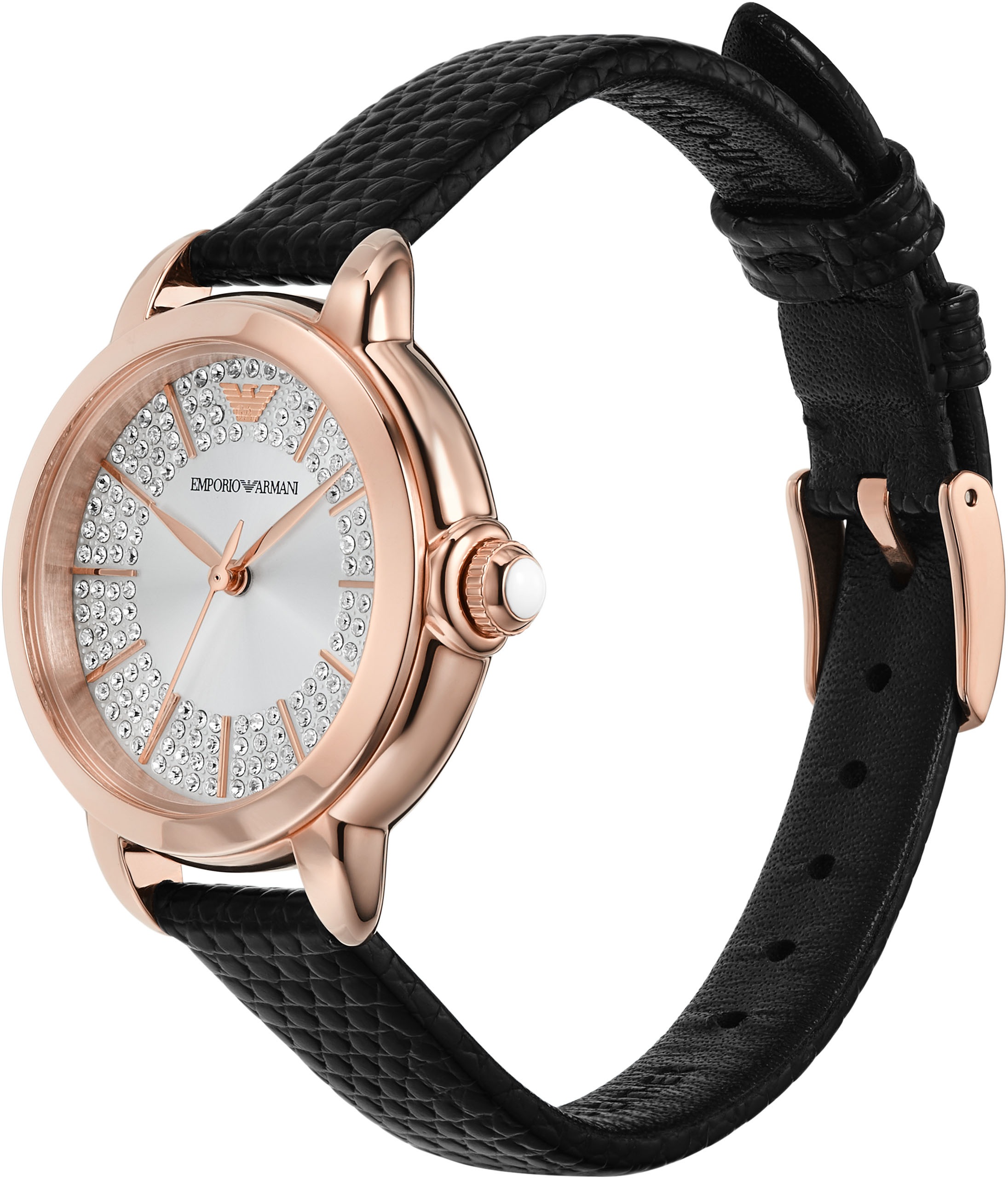 Emporio Armani Quarzuhr, Armbanduhr, Damenuhr, Lederarmband, analog
