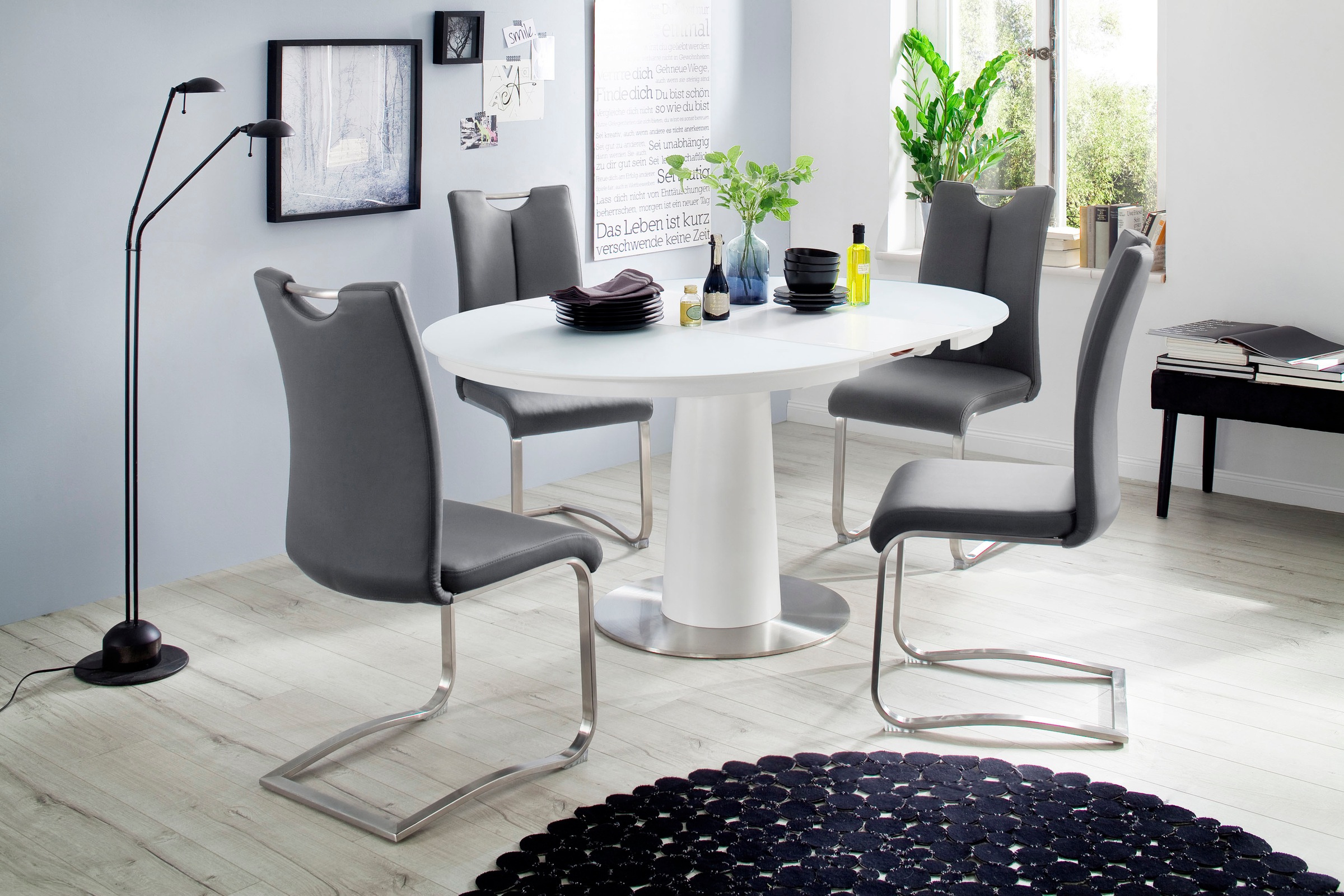 MCA furniture Esstisch "Waris", Esstisch Rund mit Synchronsauszug, Weiß mat günstig online kaufen