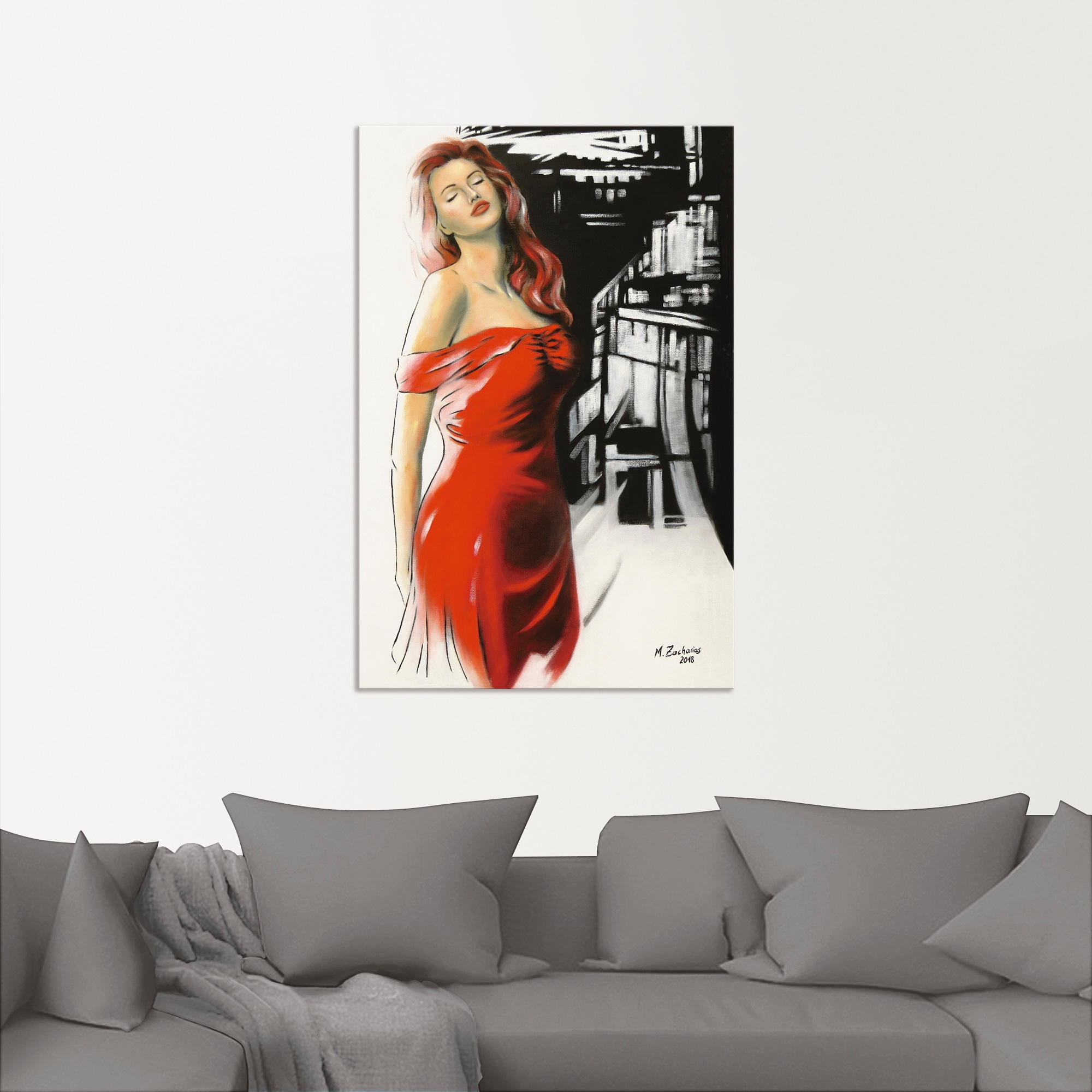 Artland Wandbild "Schönheit im roten Kleid", Frau, (1 St.), als Alubild, Ou günstig online kaufen