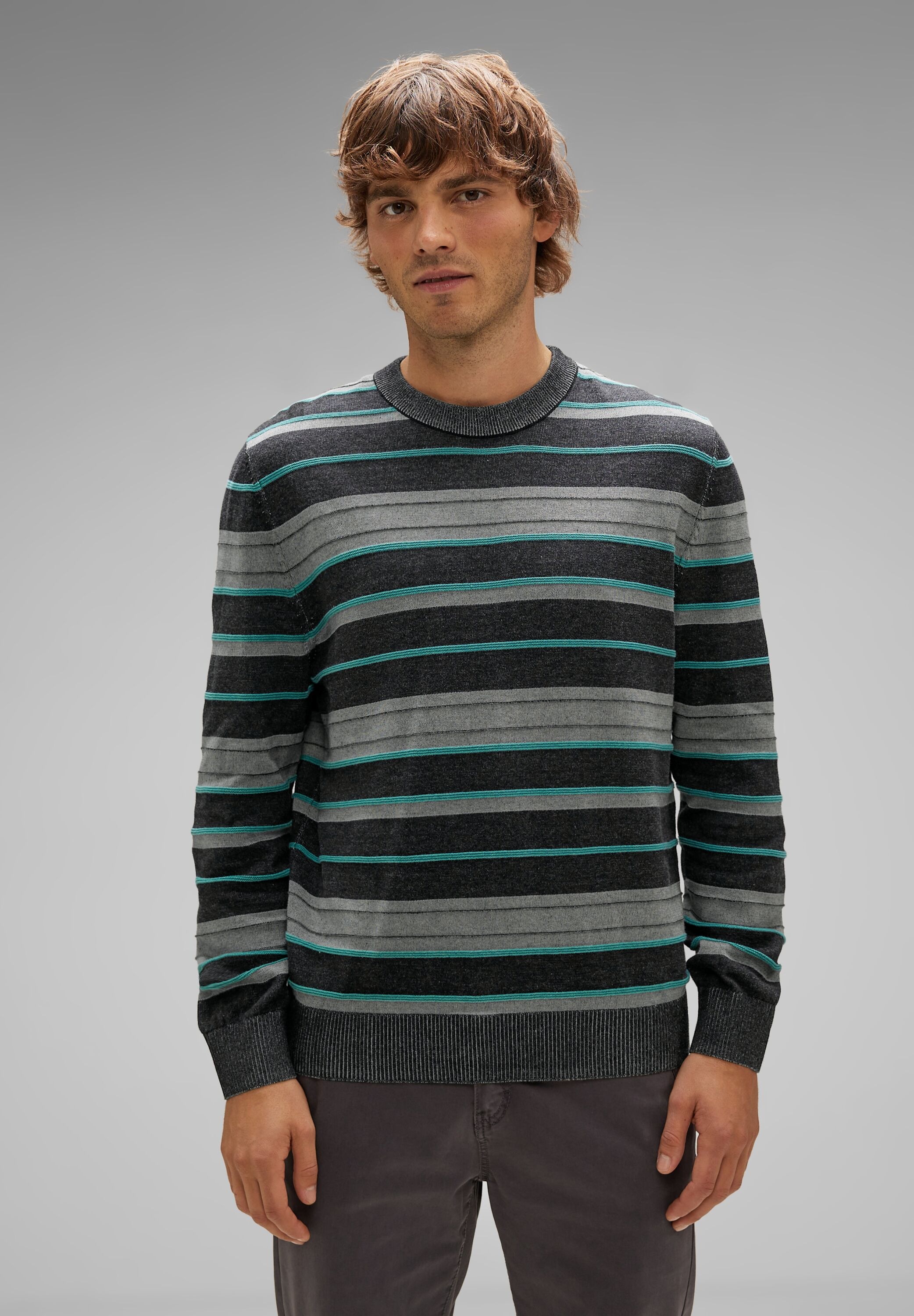 STREET ONE MEN Strickpullover, mit Rippstrickdetails