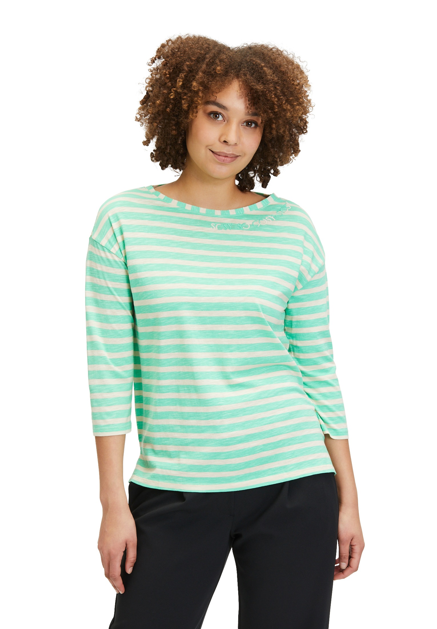 Betty Barclay 3/4-Arm-Shirt "Betty Barclay Ringelshirt mit Seitenschlitzen", Stickerei