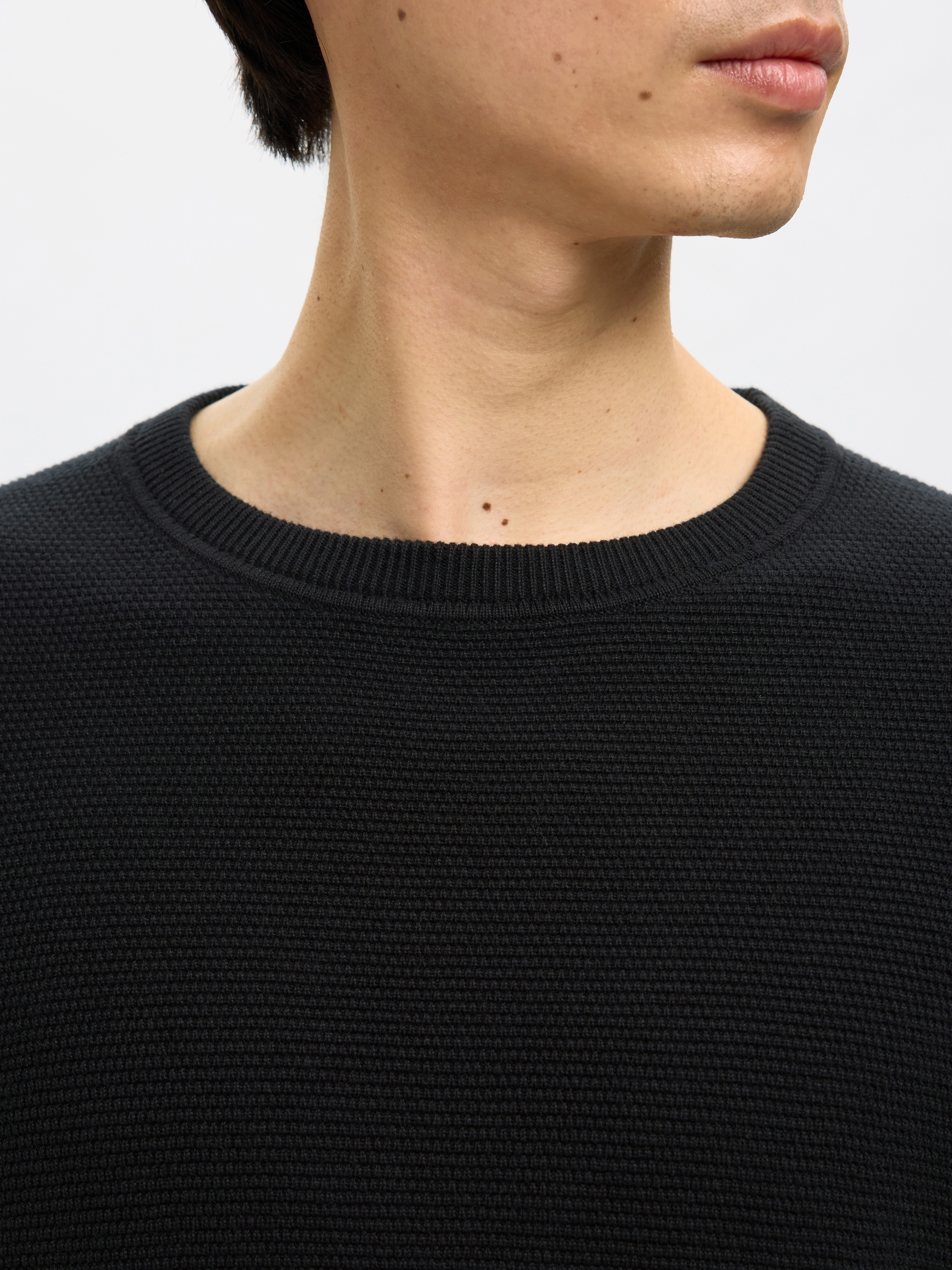 SELECTED Rundhalspullover »SLHROSS LS KNIT STRUCTURE CREW NECK NOOS« Baumwolle, regular fit