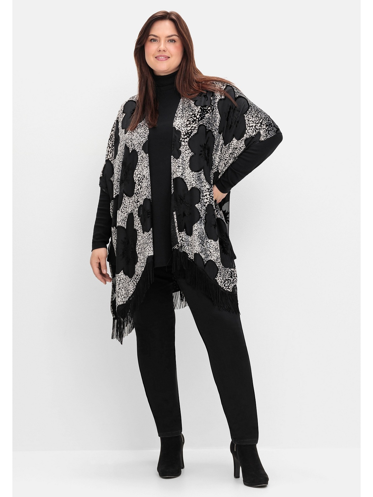 sheego by Joe Browns Blusenkimono »Große Größen«, mit Samt- und Ausbrennerdetails