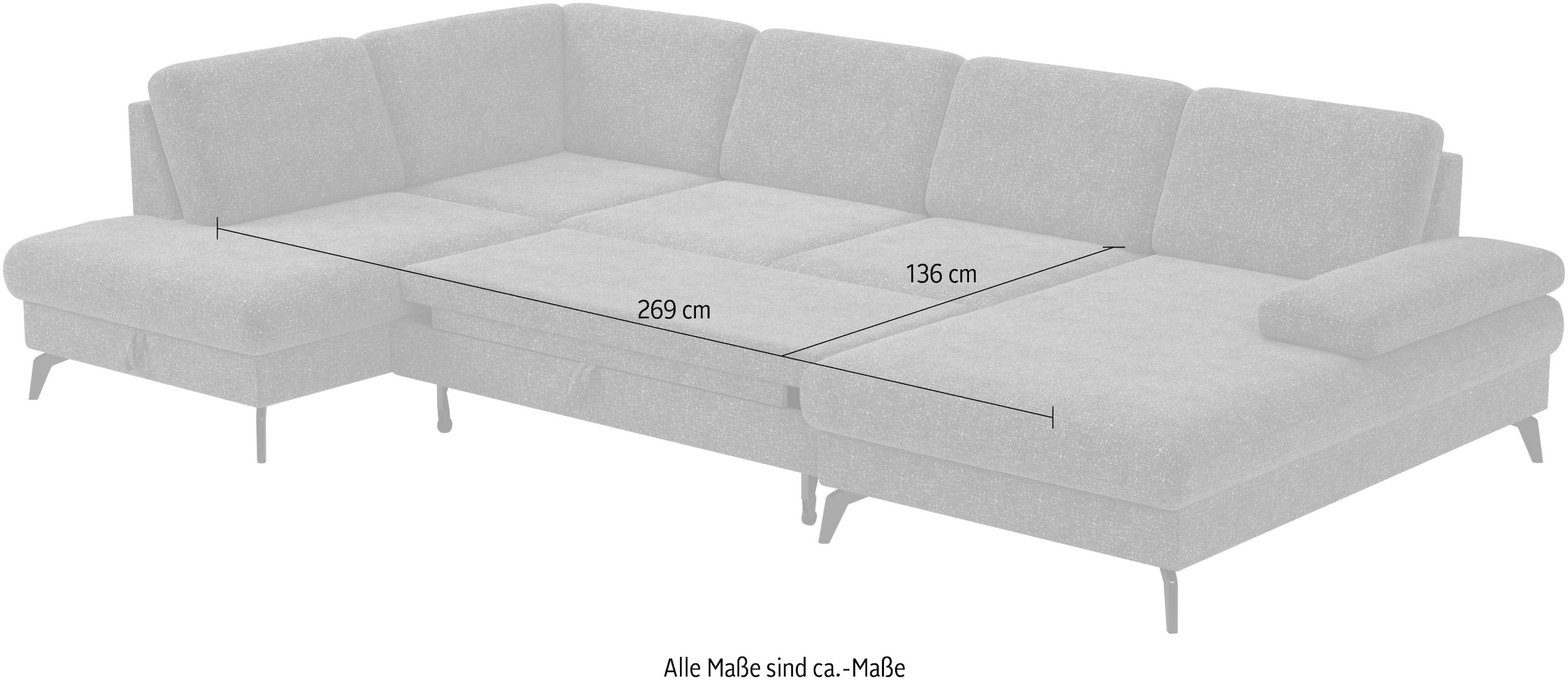 sit&more Wohnlandschaft »Morris U-Form, inkl. Sitztiefenverstellung«, wahlweise mit Armteilverstellung, Bettfunktion & Bettkasten