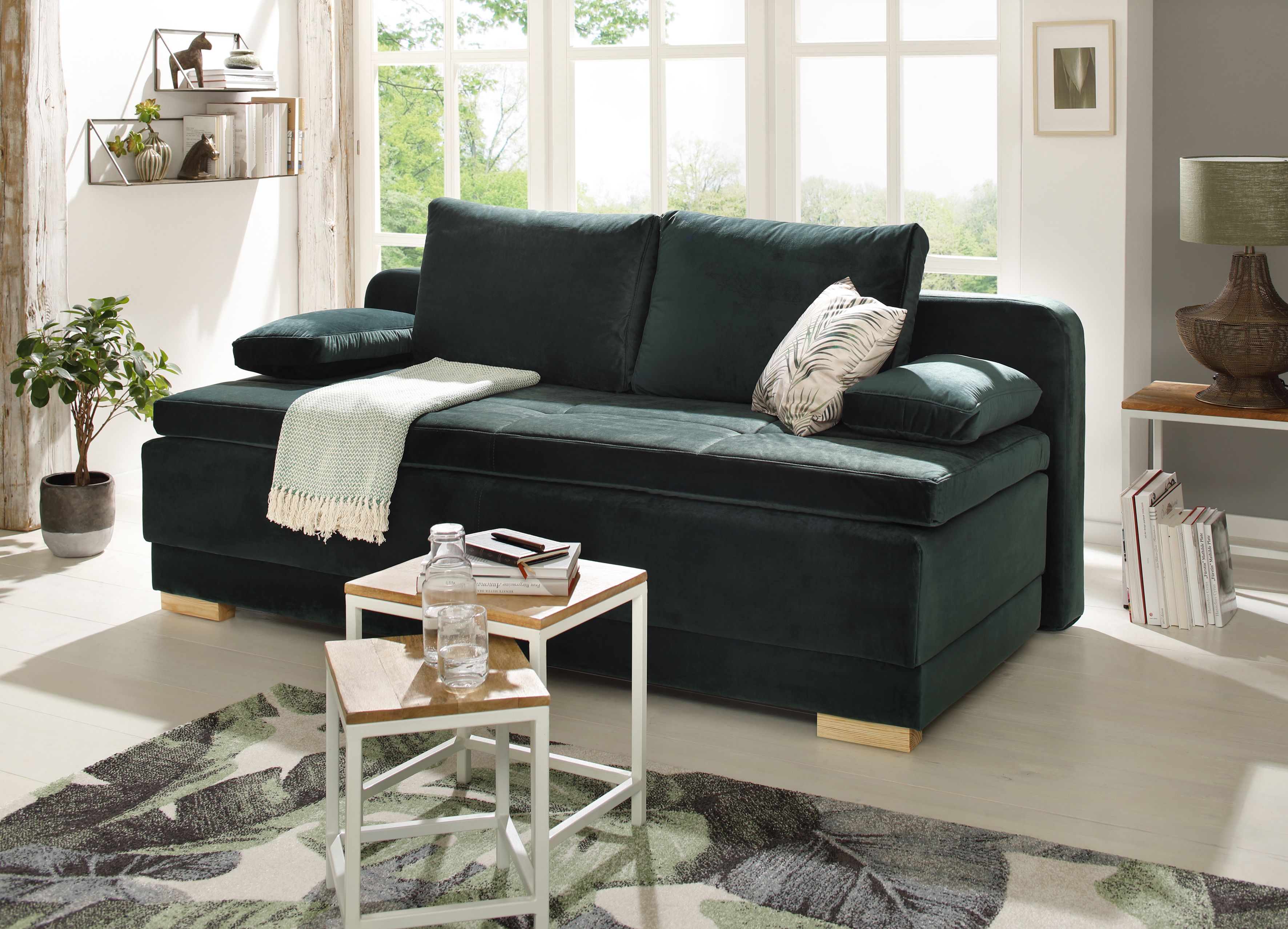 OTTO home Schlafsofa "Berlin, B: 202 cm, Liegefl. 158x200 cm, Boxspring-Dauerschlafsofa" Schlaffunktion, Bettkasten & 2 Zierkissen, Gästebett