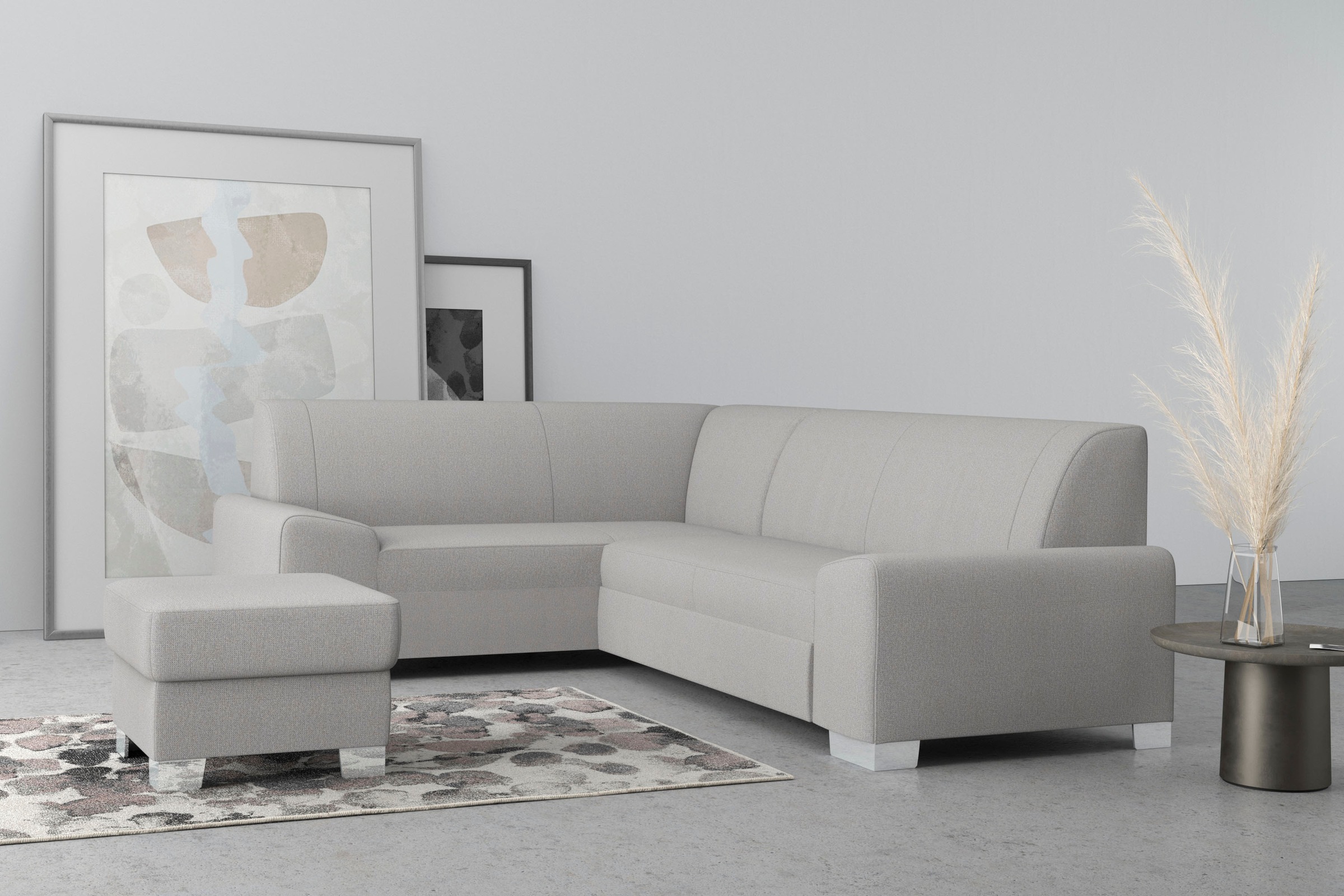 DOMO collection Ecksofa »Anzio in kubischer Formensprache, flache Armlehnen, L-Form«, Wahlweise mit Bettfunktion und Federkern für hohen Sitzkomfort