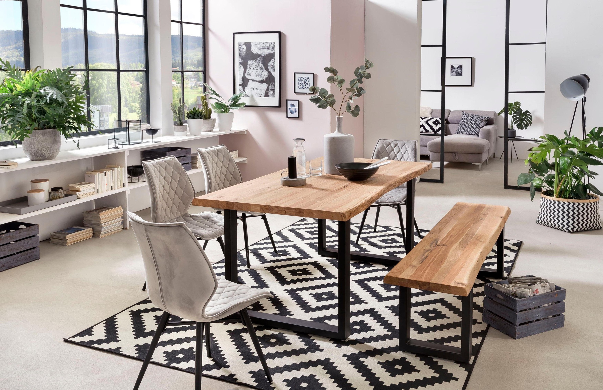 Esstisch HOME AFFAIRE "Tristan", beige (natur, schwarz, natur), B:180cm H:77cm T:90cm, Tische, Esstisch, mit Baumkante 3