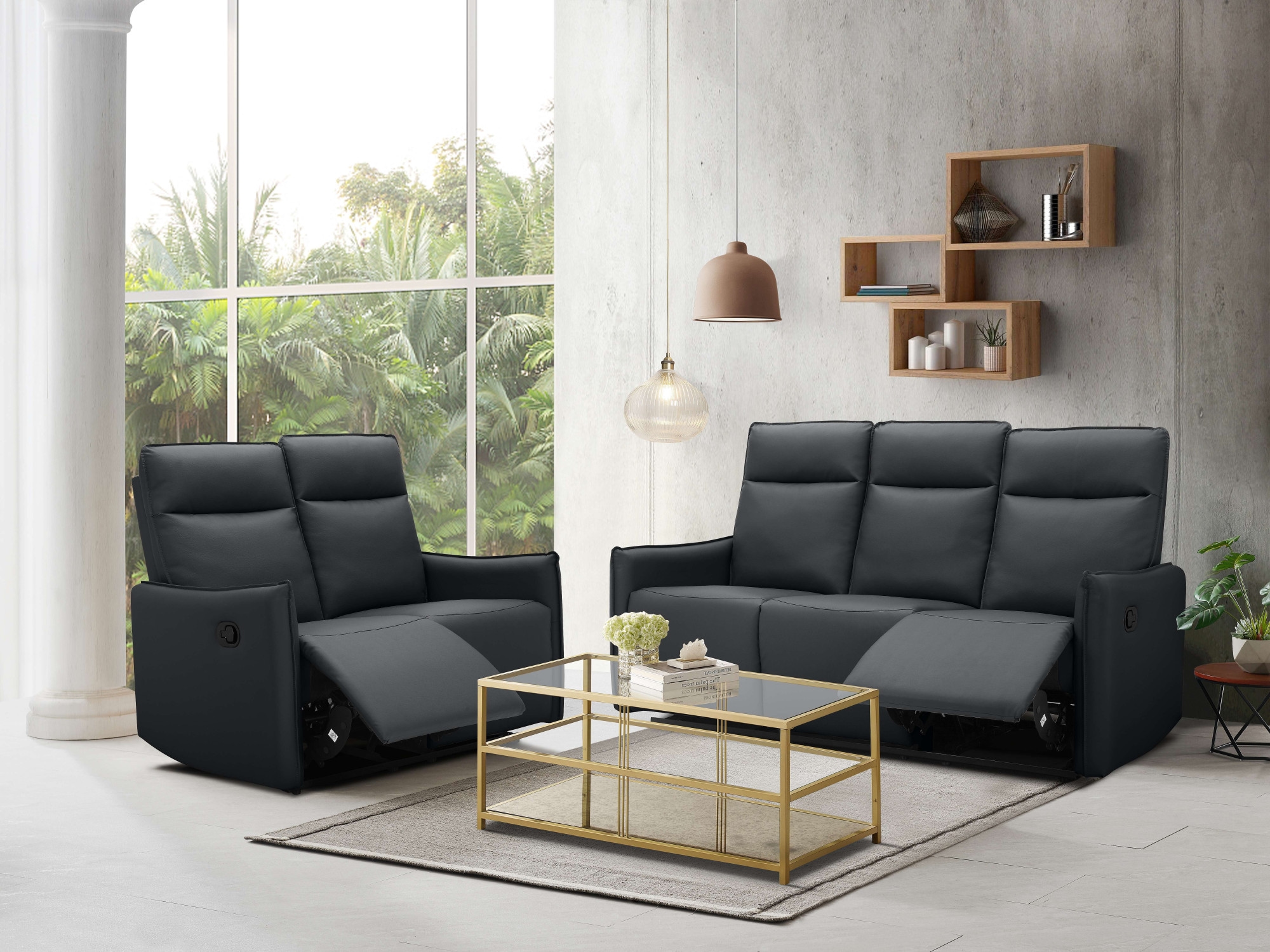 Dorel Home 2-Sitzer »Lugo, Kinosofa mit Reclinerfunktion in Kunstleder und Webstoff«, mit manueller Relaxfunktion in beiden Sitzen