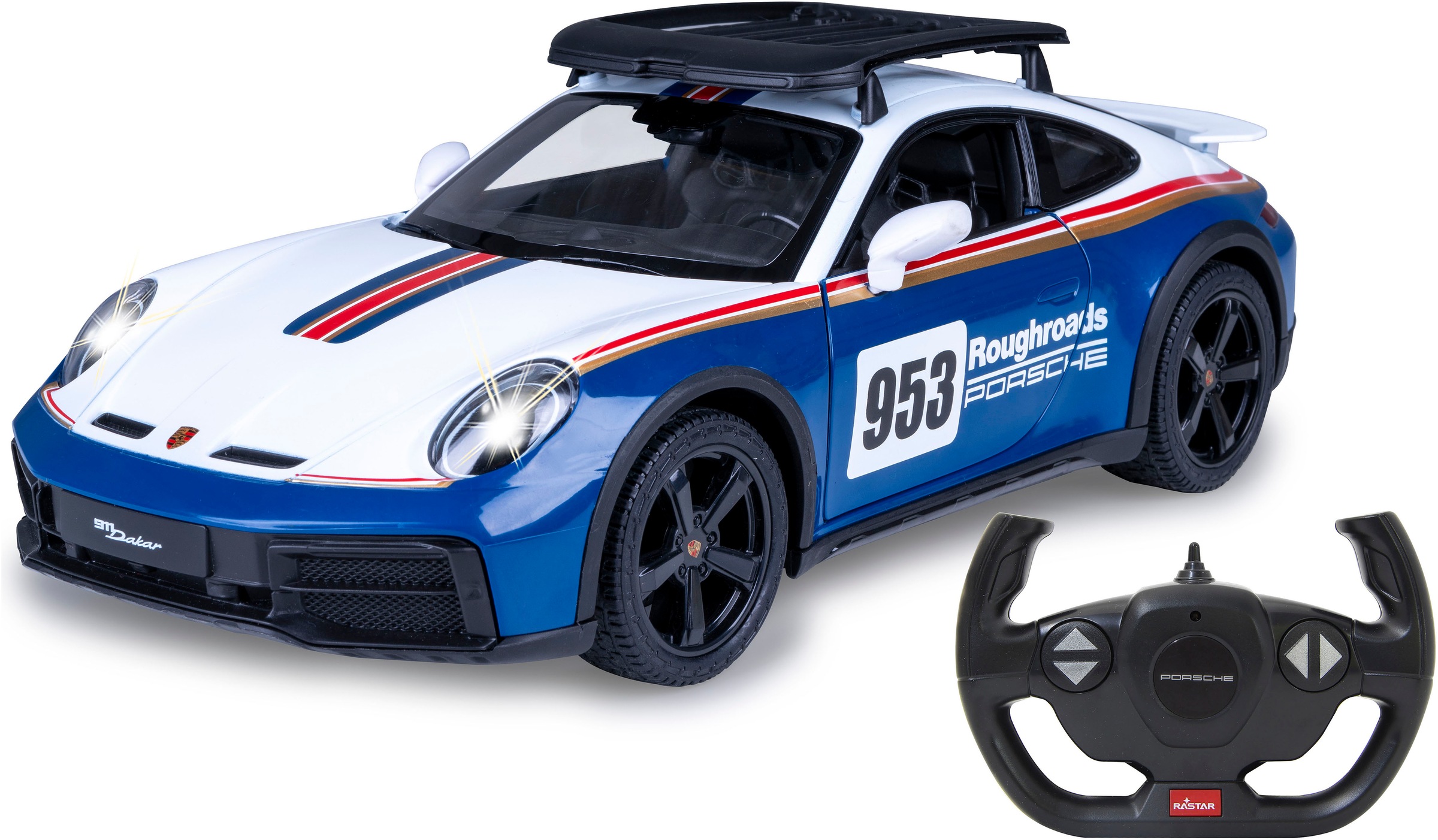 Jamara RC-Auto »Porsche 911 Dakar Performance 1:14 blau 2,4GHz«, mit LED Licht