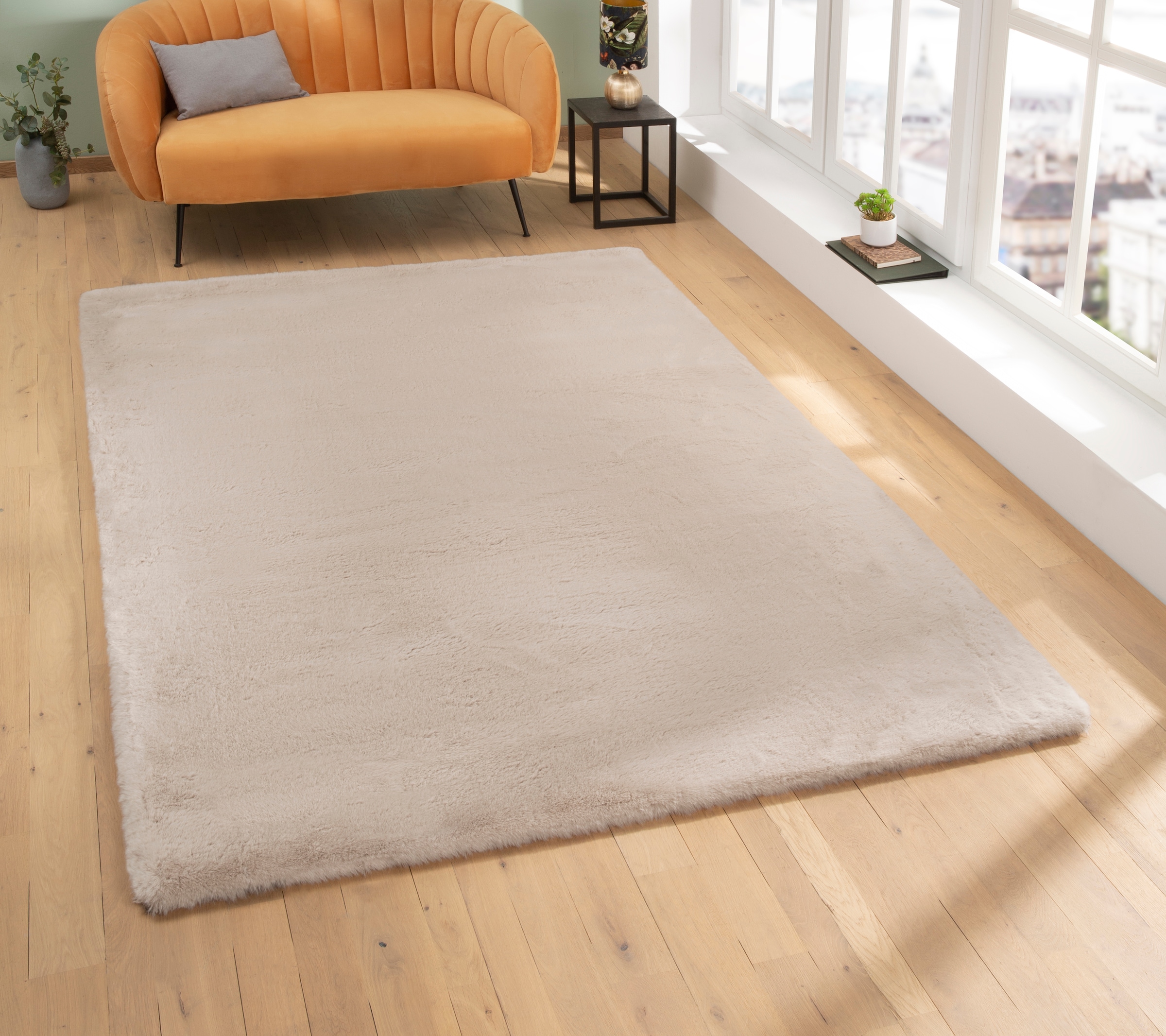 OTTO home Fellteppich "Rabbit, Kunstfell, Kaninchenfell-Haptik, Microfaser," rechteckig 42 mm Höhe besonders hoch und flauschig, Wohnzimmer, Schlafzimmer, Kinderzimmer