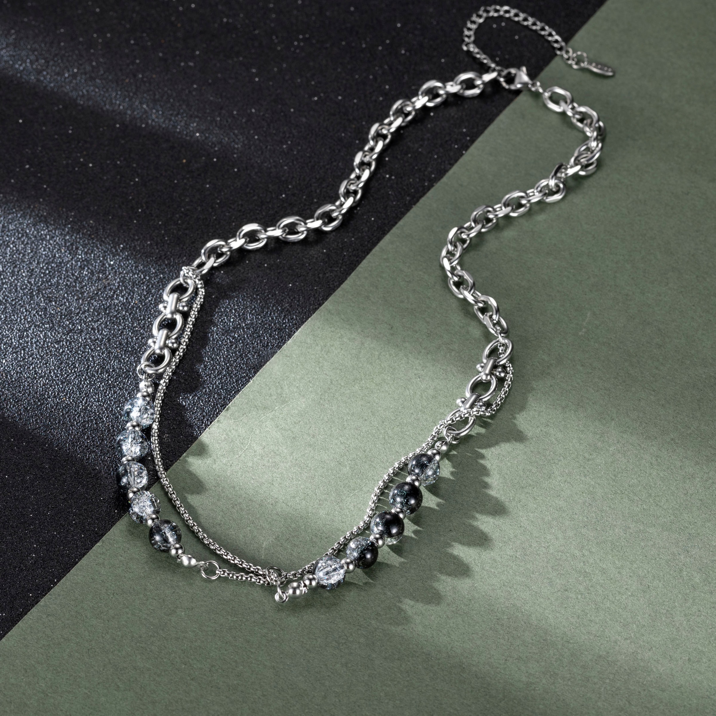 Firetti Edelstahlkette »Schmuck Geschenk Edelstahl Halsschmuck Halskette Layer doppelreihig«, mit Glasperle