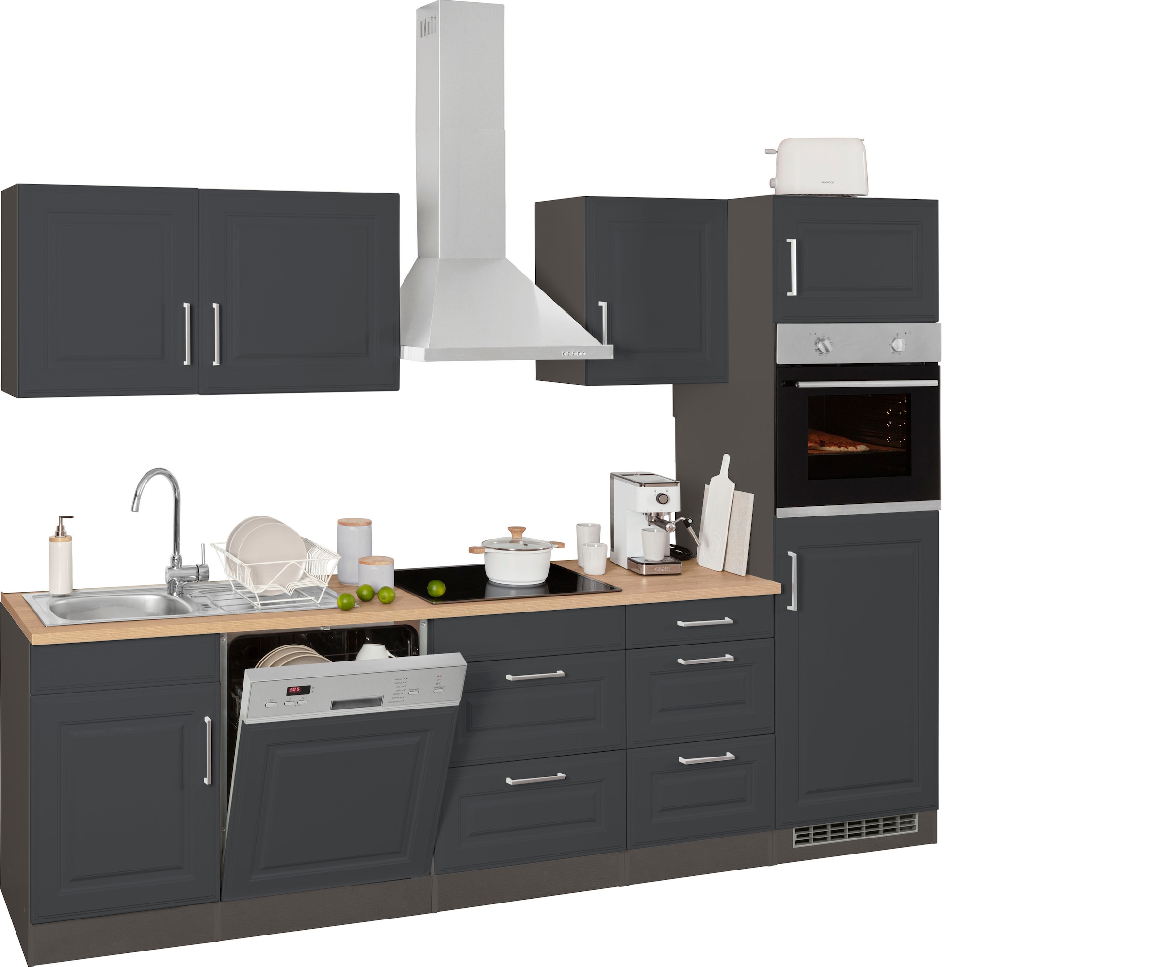 HELD MÖBEL Küchenzeile »Stockholm«, Breite 280 cm, mit hochwertigen MDF Fronten im Landhaus-Stil