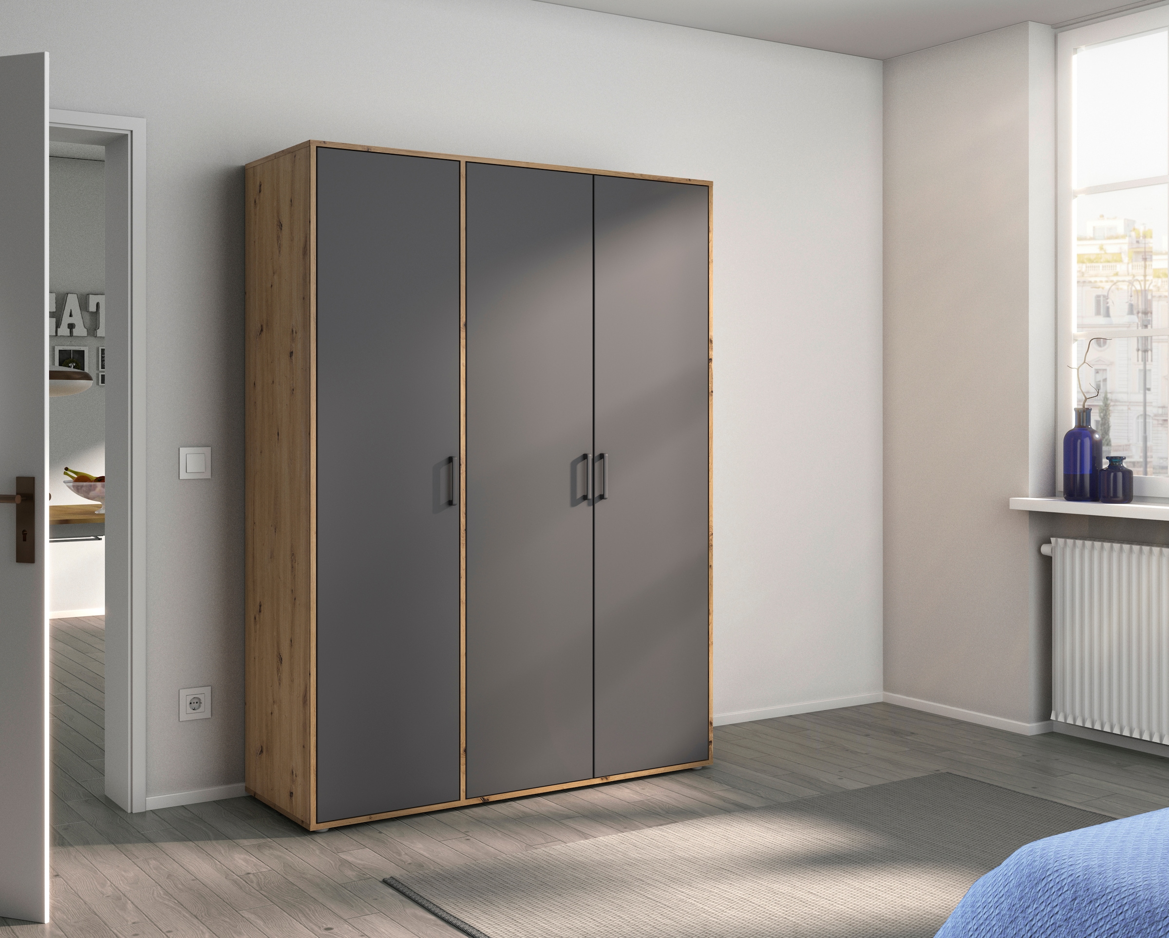 rauch Drehtürenschrank »Kleiderschrank Schrank Garderobe Wäscheschrank TOPSELLER VOYAGER«, mit modernen Griffen in Graumetallic, viel Stauraum MADE IN GERMANY