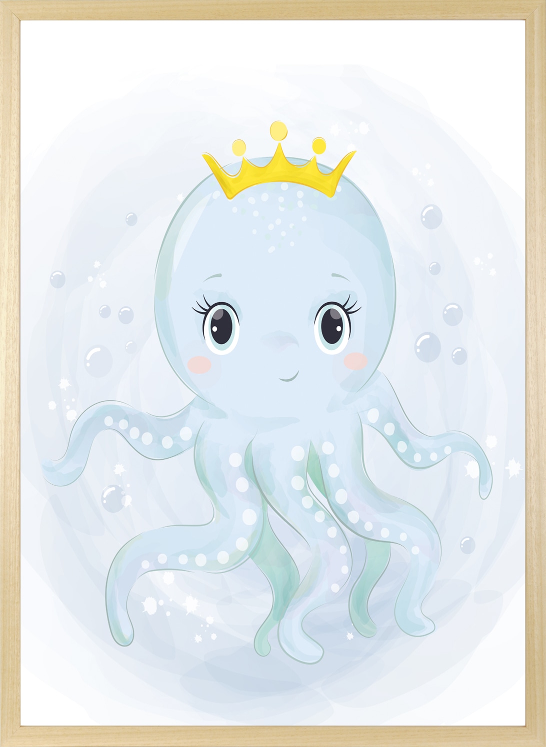 queence Bild mit Rahmen »Oktopus mit Krone«, Fantasy-Prinzessinnen-Tiere-Unterwasserwelt-Wassertiere, (1 St.), HD Premium Posterdruck mit Echtholzrahmen