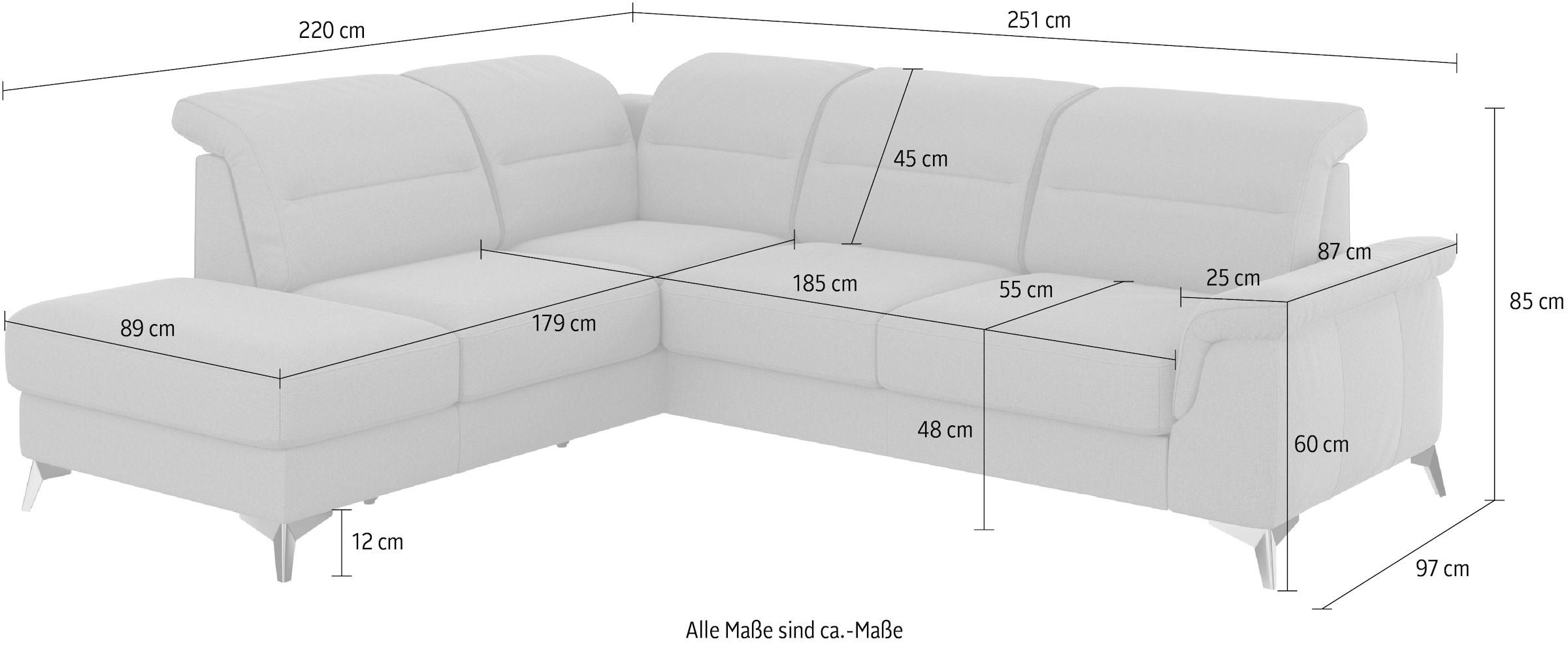 sit&more Ecksofa »Sinatra L-Form«, mit Ottomane, optional mit Kopfteilverstellung und Armteilfunktion