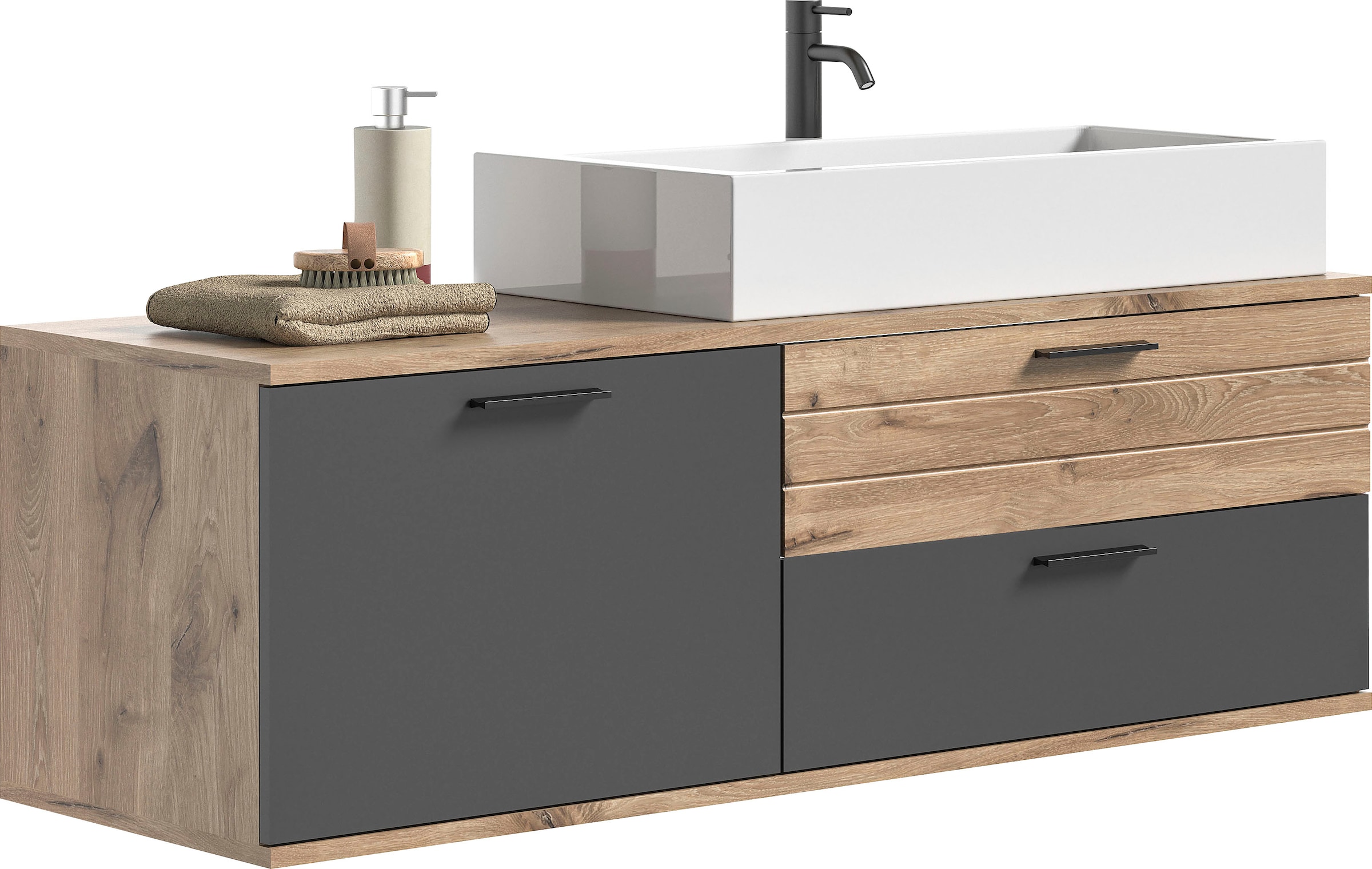 welltime Waschtisch-Set "Riga, Breite 140 cm, inkl. Aufsatzwaschbecken, 2 S günstig online kaufen