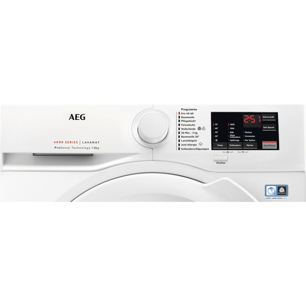 AEG Waschmaschine »L6FA68FL«, Serie 6000 mit ProSense-Technologie, L6FA68FL, 8 kg, 1600 U/min