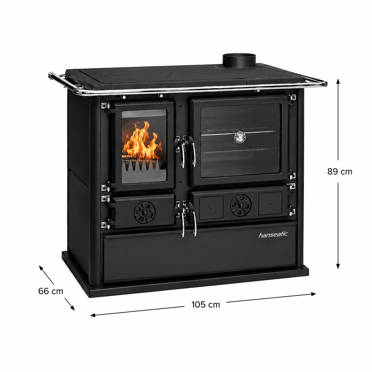 Hanseatic Festbrennstoffherd »Cook Premium Pure Black, Exklusiv, Lieferung bis in die Küche« Küchenofen, Ofenherd zum Heizen, Kochen & Backen
