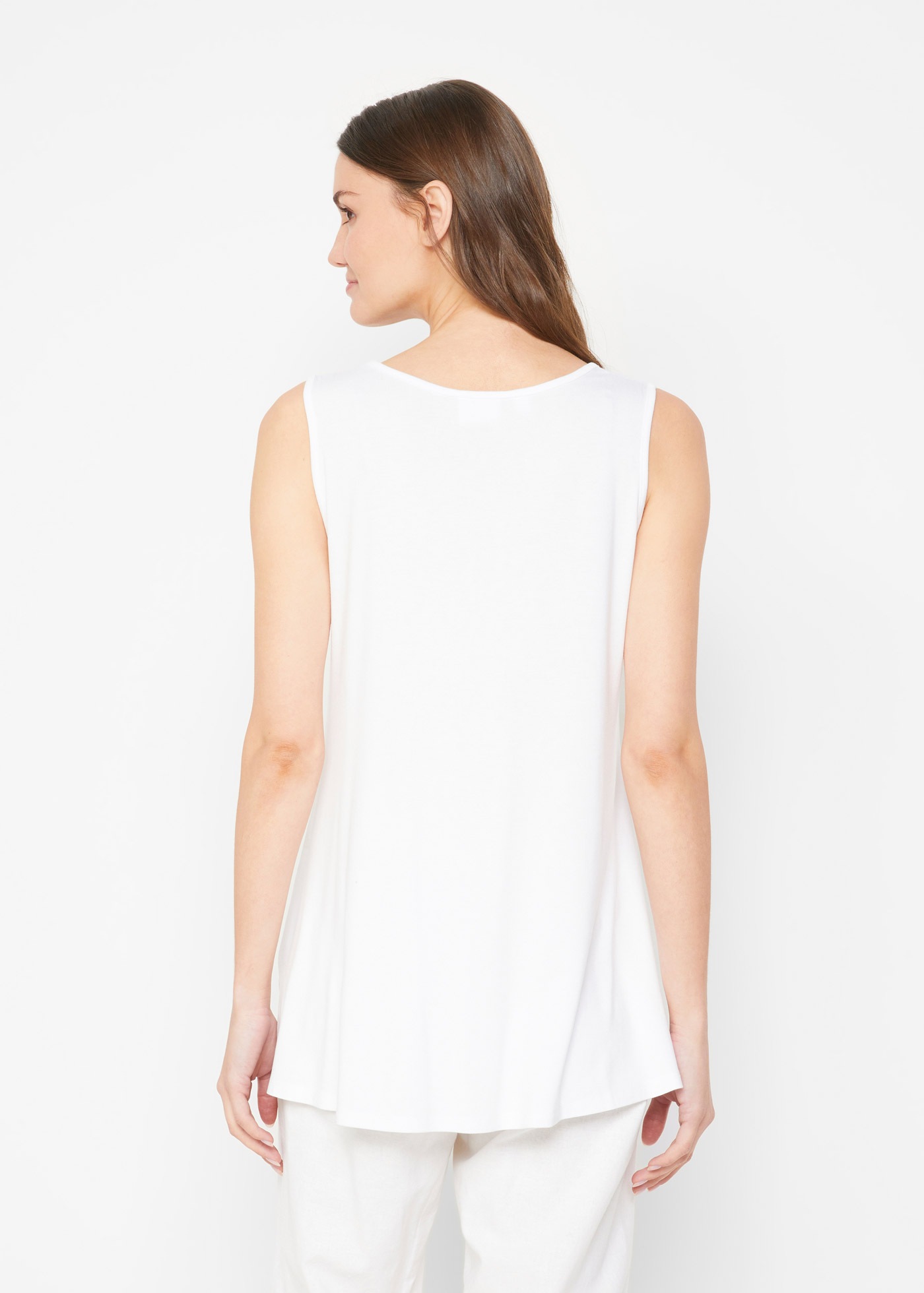 Shirttop BONPRIX, Damen, Gr. 44/46 (L), weiß, schwarz, Jersey, Obermaterial: 95% Viskose, 5% Elasthan, mehrfarbig, unifarben, A-Linie Po-bedeckend, Rundhals, Tops Shirttop, Longtop in dezenter A-Linie, ärmellos, Viskose-Jersey mit Stretch 2