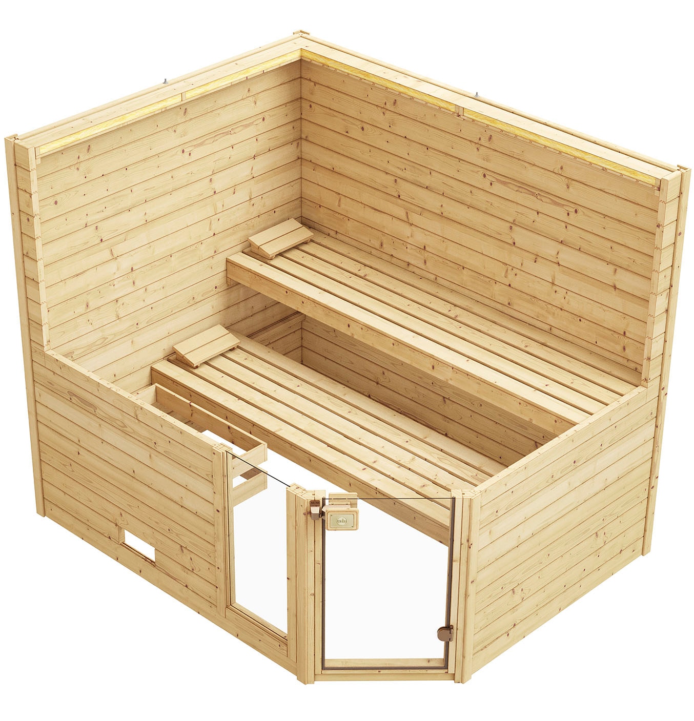 weka Sauna »Massivholzsauna VALIDA Eck 3«, Blockbohlen, Fensterlement, moderne Ganzglastür