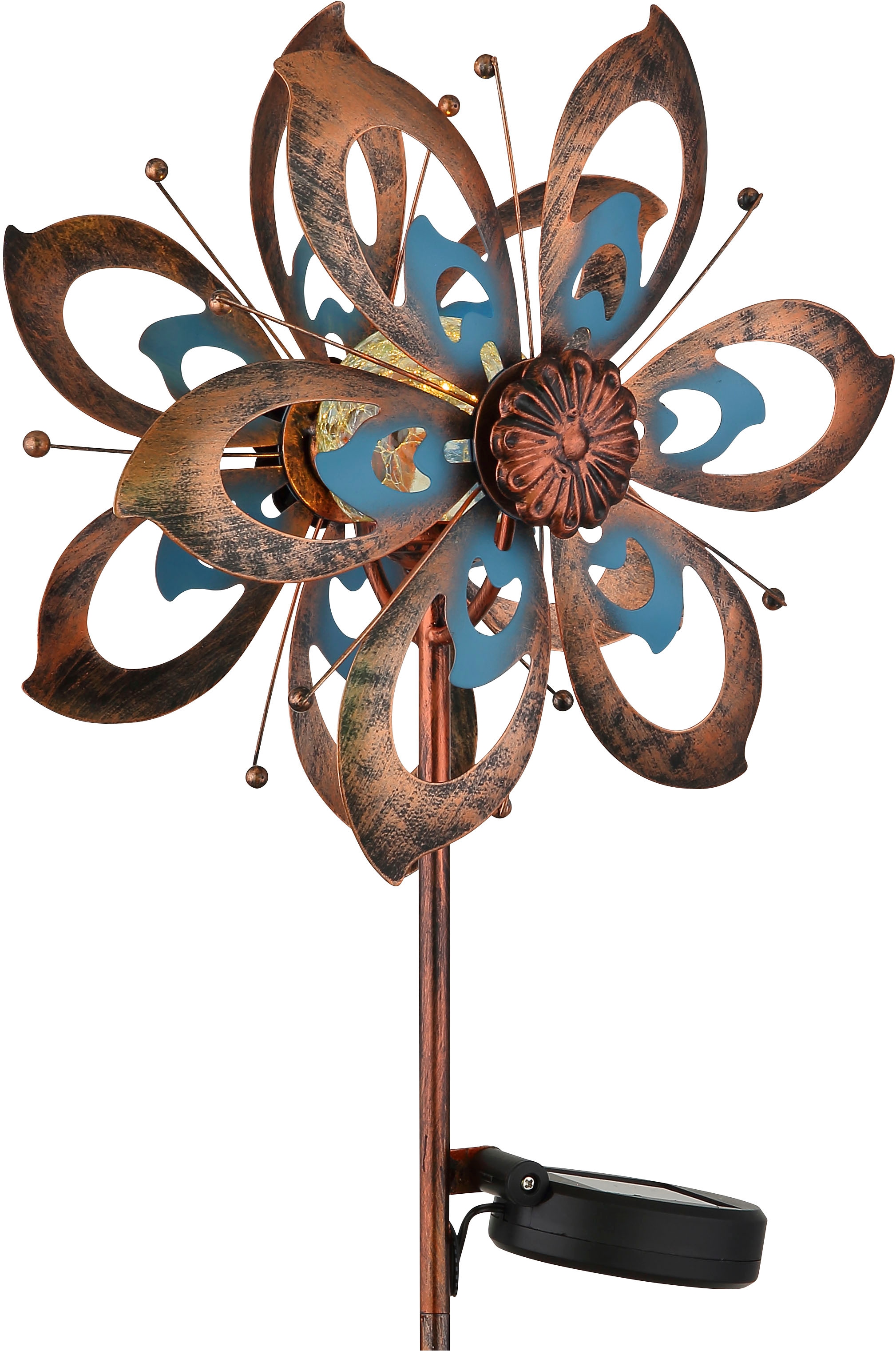 GLOBO LIGHTING LED Solarleuchte »SOLARLEUCHTE METALL GOLDFARBEN PATINIERT, 1XLED« LED-Modul 1 Stk. Warmweiß