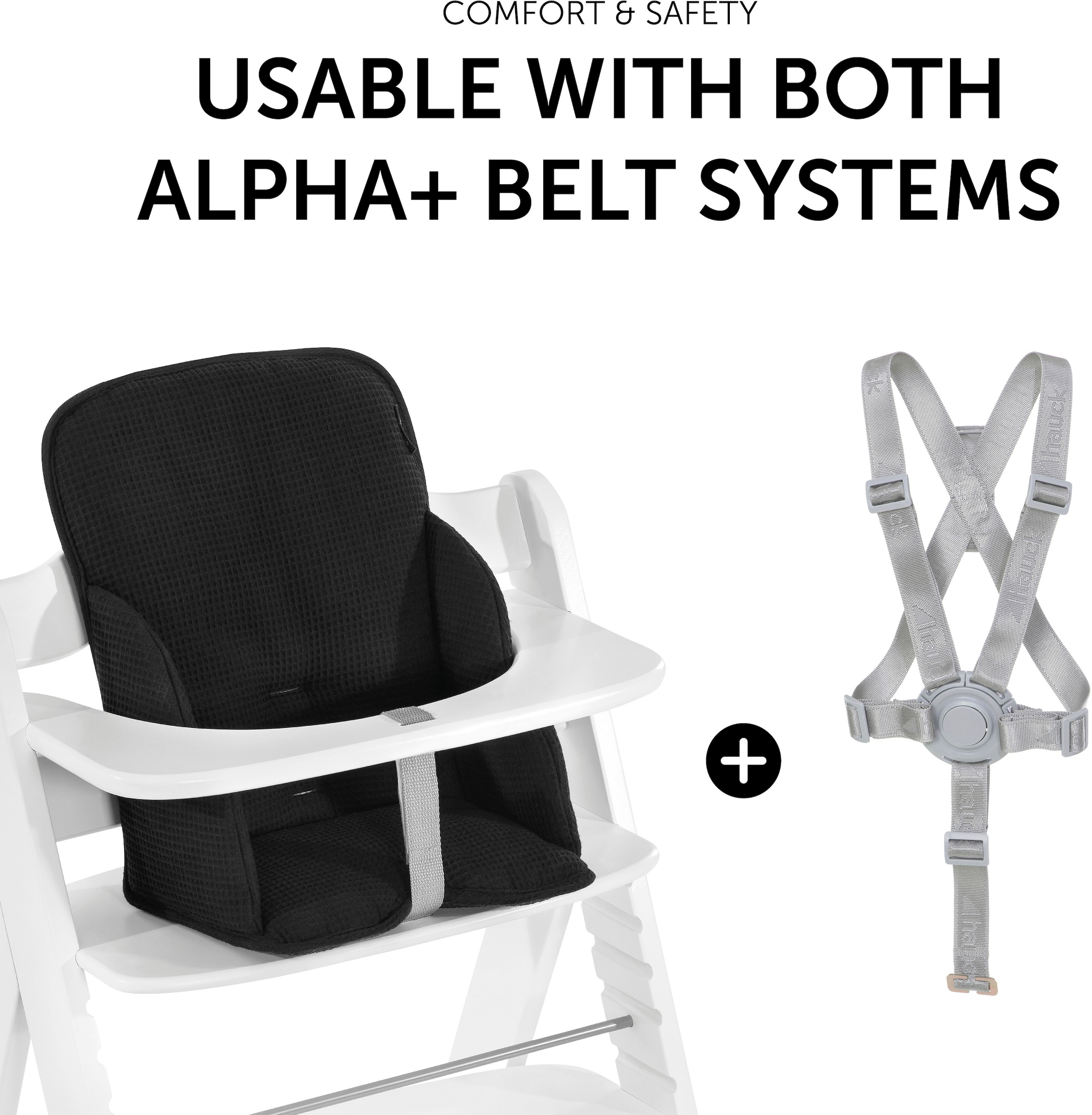 Hauck Sitzverkleinerer »Alpha Cosy Select, Waffelpiqué black«, für den ALPHA+ Holzhochstuhl