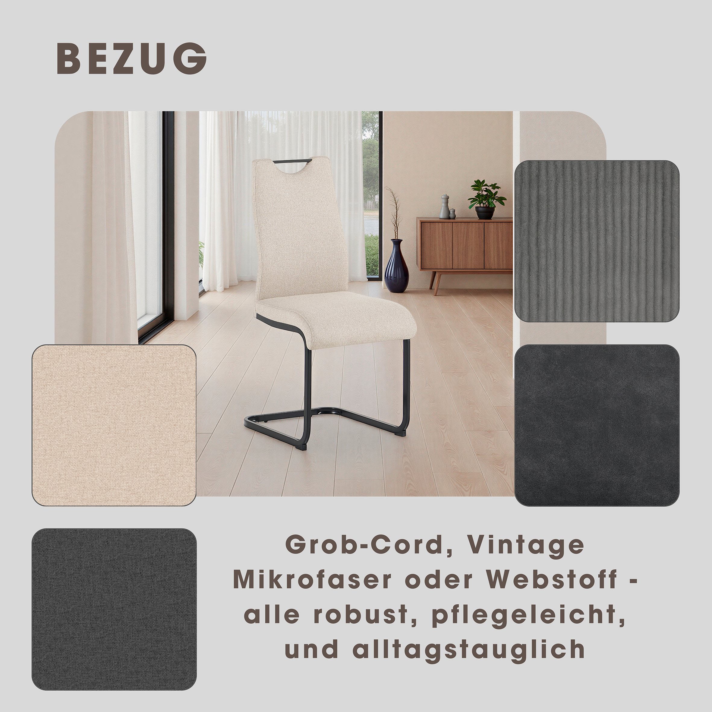 byLIVING Freischwinger »CAPRI« (Set) 2 Stk.Webstoff, bis 110 kg, Schaumstoff, Schwingstuhlgestell, mit Griff