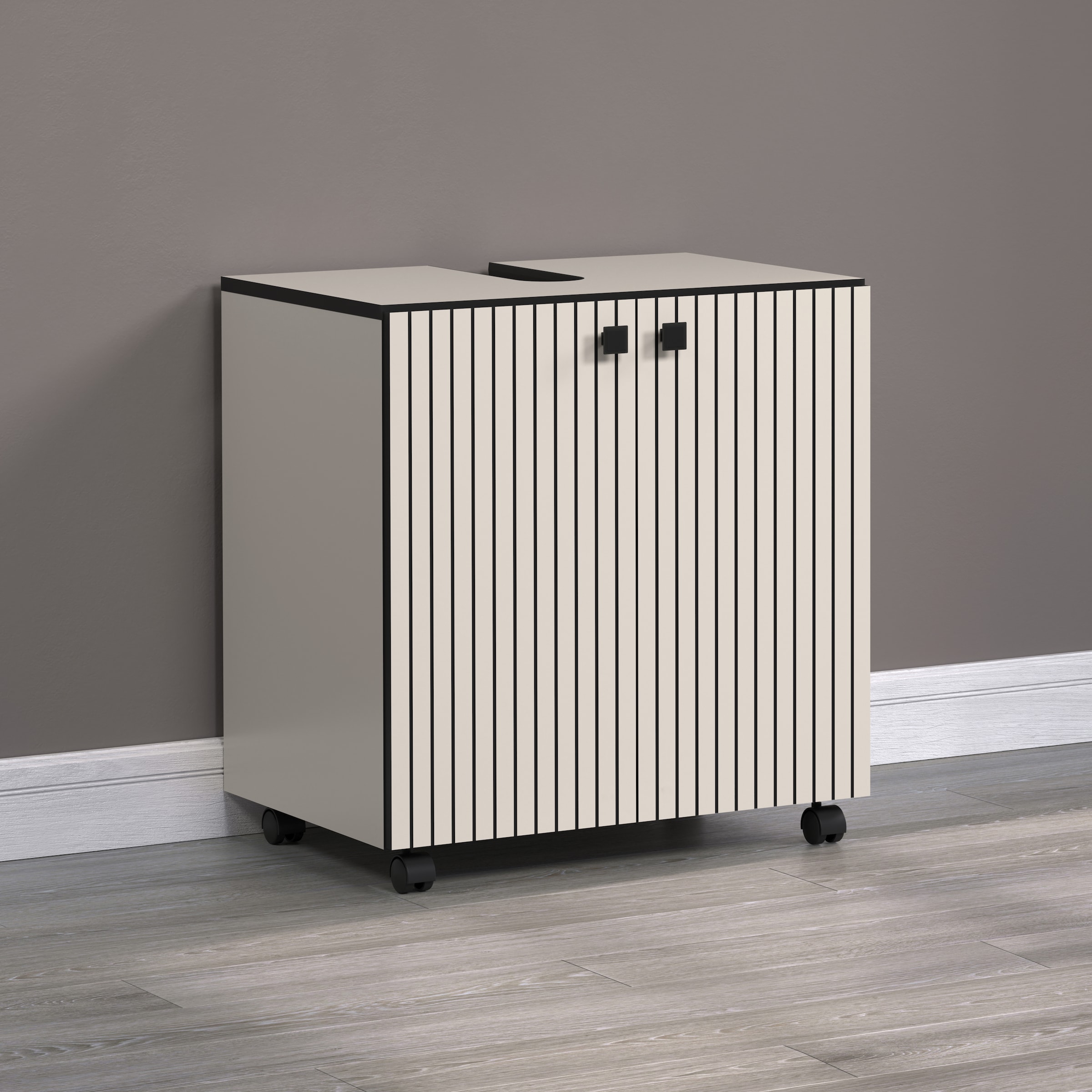 welltime Waschbeckenunterschrank »Amrum«, (1 St.), BxHxT 80 x 64 x 42cm Waschbeckenunterschrank Eiche Rillenoptik