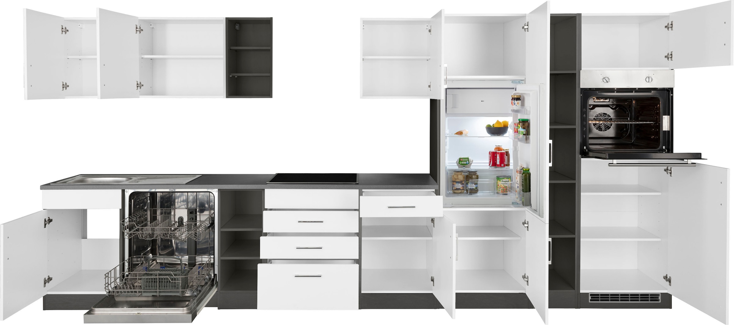 KOCHSTATION Küchenzeile »KS-Paris – Küchen mit einzigartigen Fotomotiven auf den Fronten« Breite 400 cm, wahlweise mit E-Geräten und Induktion