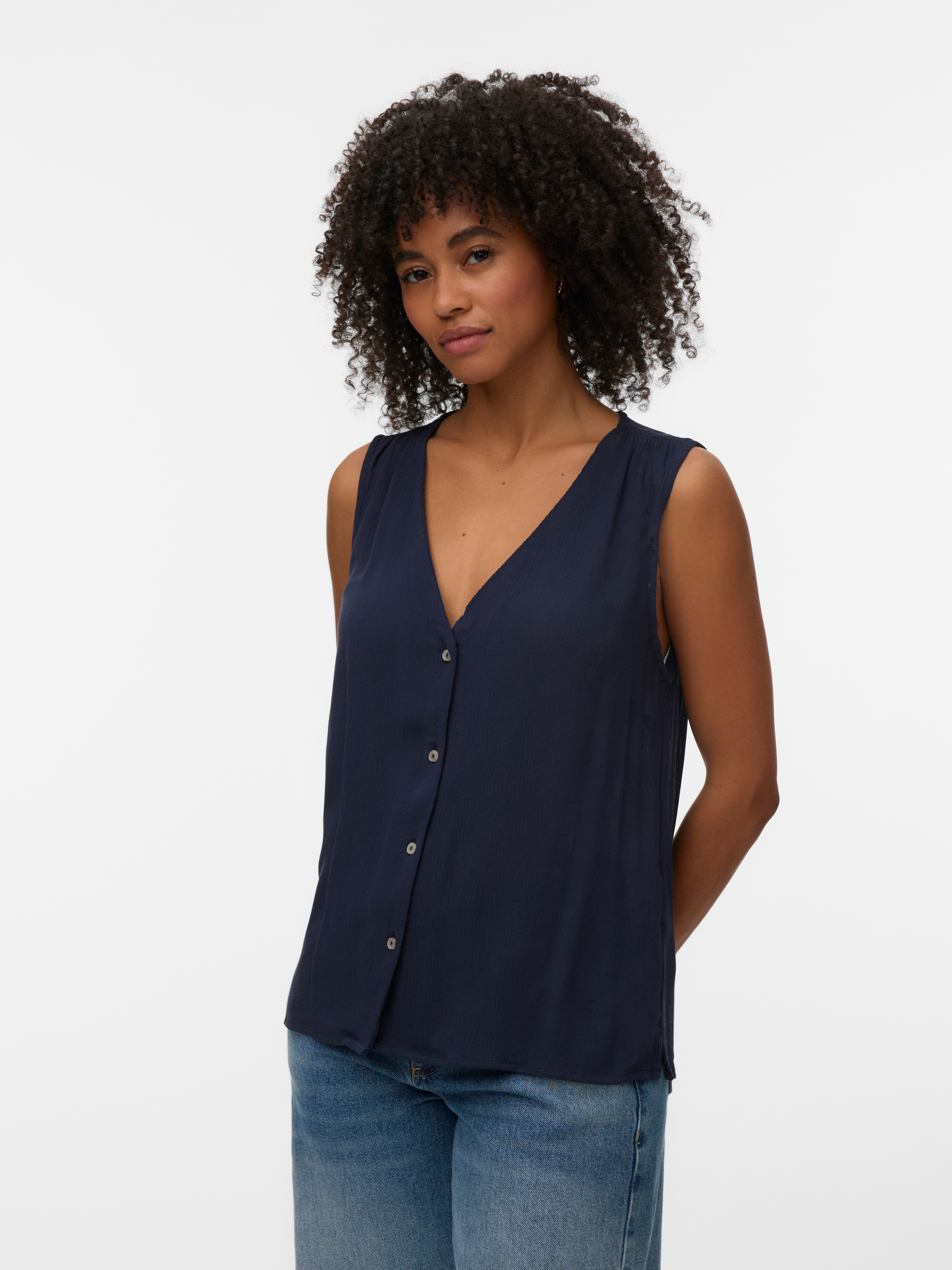 Vero Moda Shirttop "VMMENNY SL V-NECK TOP WVN GA" Viskose, regular fit