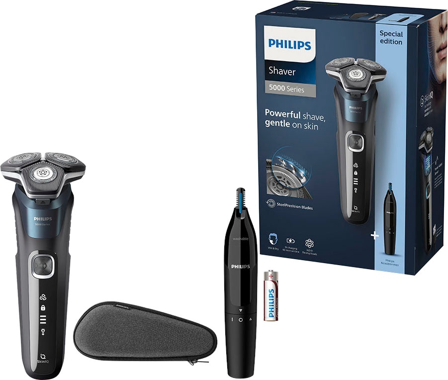 PHILIPS Elektrorasierer "Shaver Series 5000 S5889/11", grau, B:16,4cm H:24,5cm T:9,2cm, Elektrorasierer, Nasen- und Ohrenhaartrimmer, Etui, mit