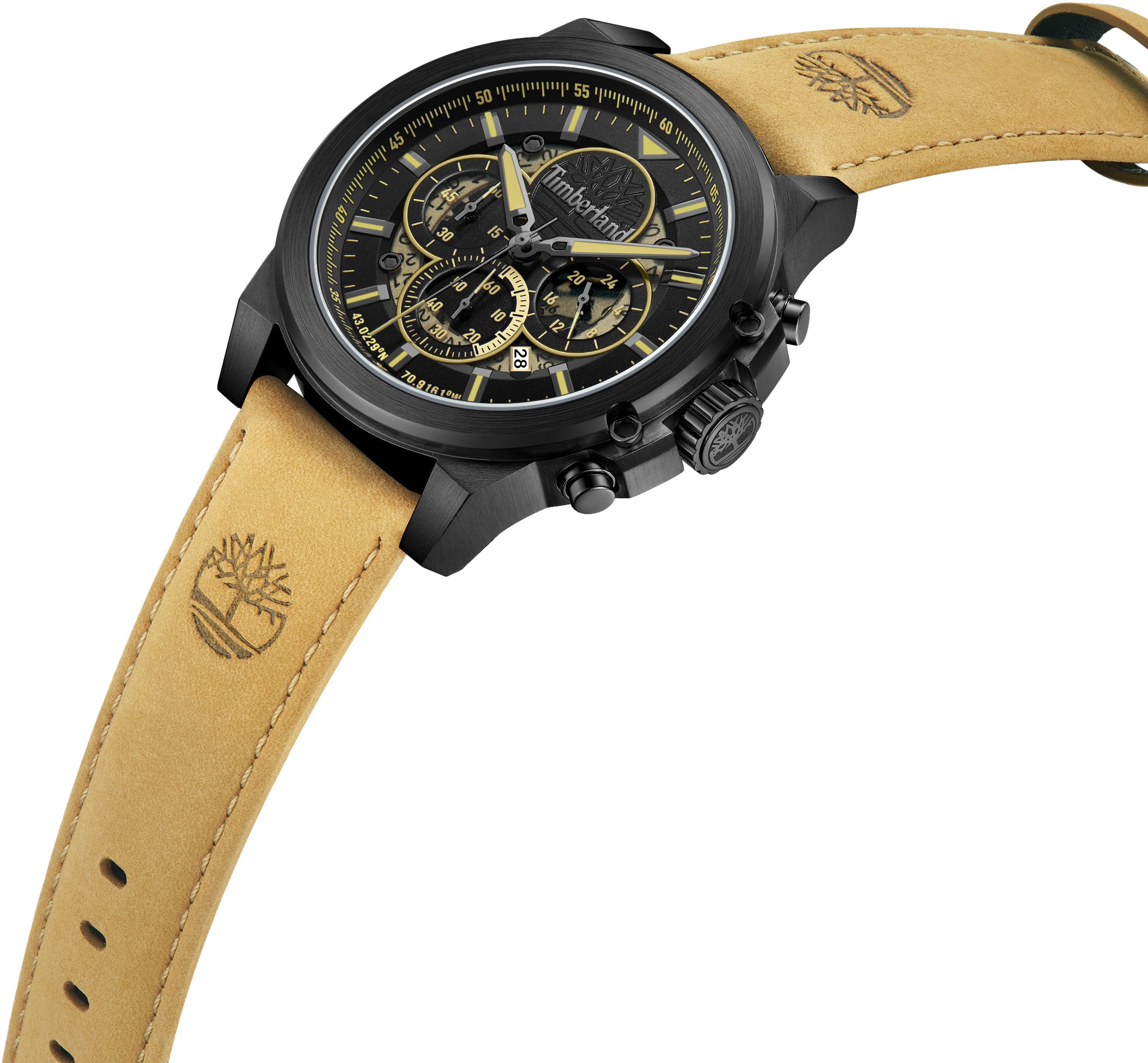 Timberland Chronograph »FAST STRIKE«, Quarzuhr, Armbanduhr, Herrenuhr, Lederarmband, Stoppfunktion, Datum