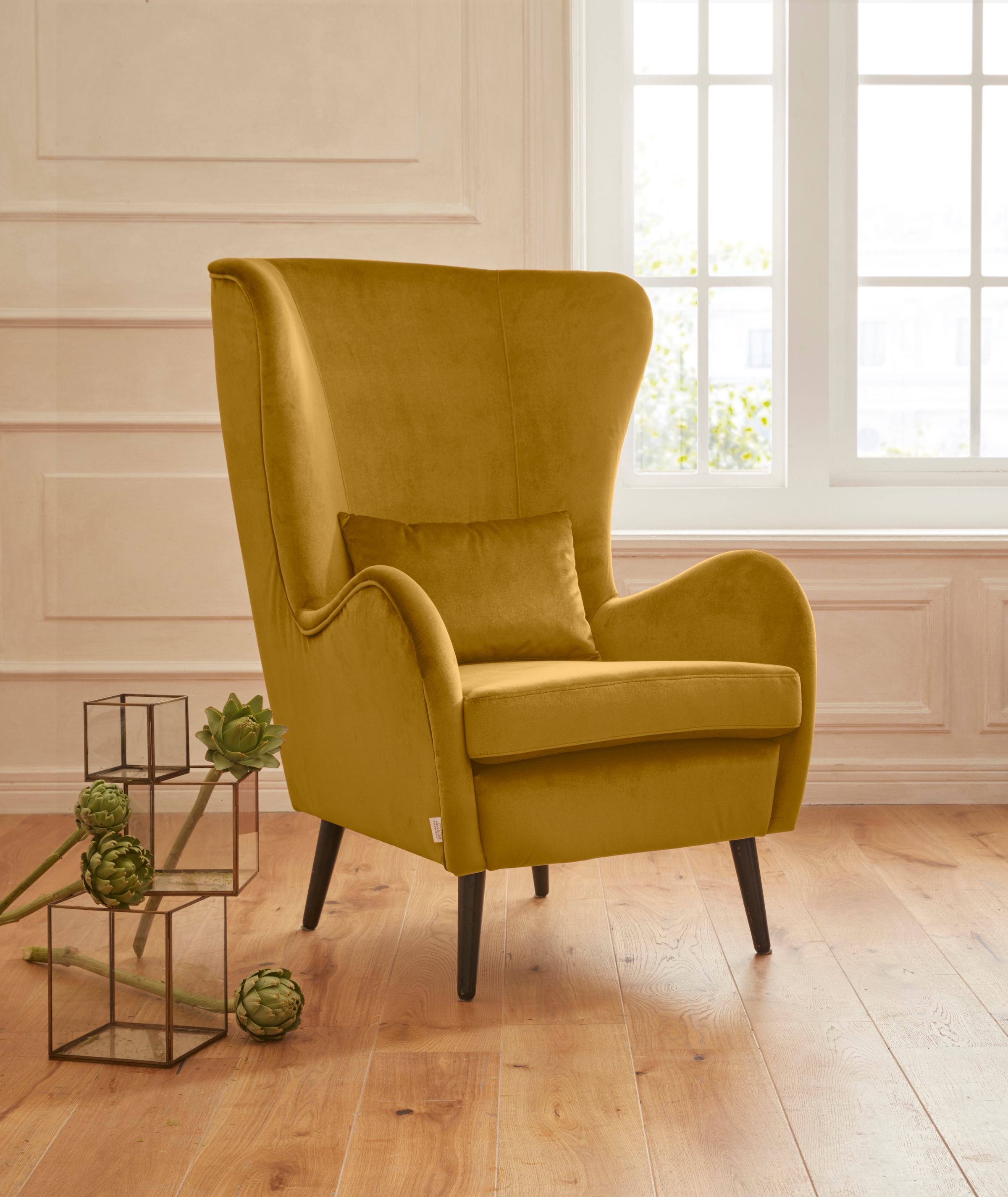 OTTO home Sessel "Salla auch in Fellimitat und Feincord, viele Bezugsarten, Ohrensessel" wahlweise mit oder ohne Hocker; großer Sessel: Maße B/T/H: 78/94/118cm