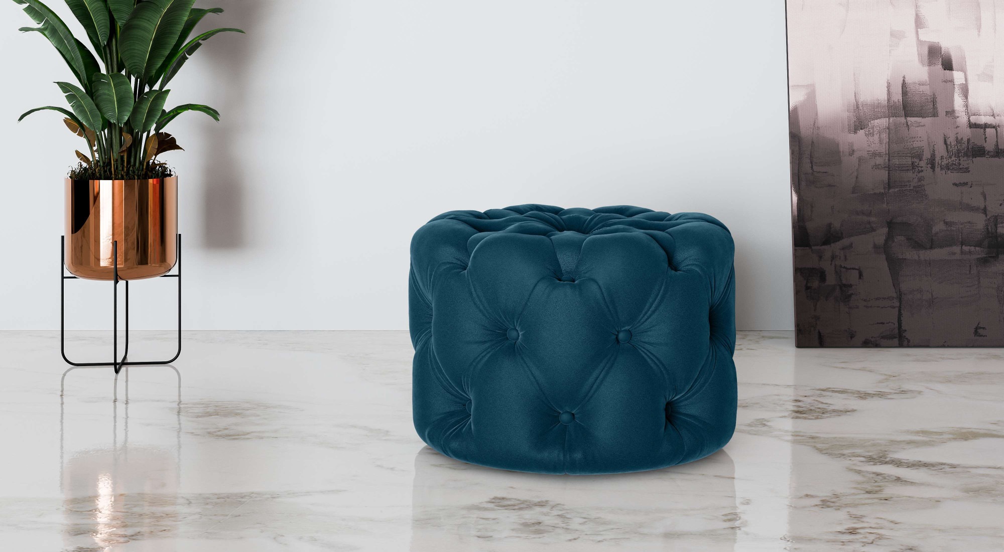 Places of Style Hocker »FOLLINA«, Polsterhocker mit klassischer Chesterfield-Knopfheftung