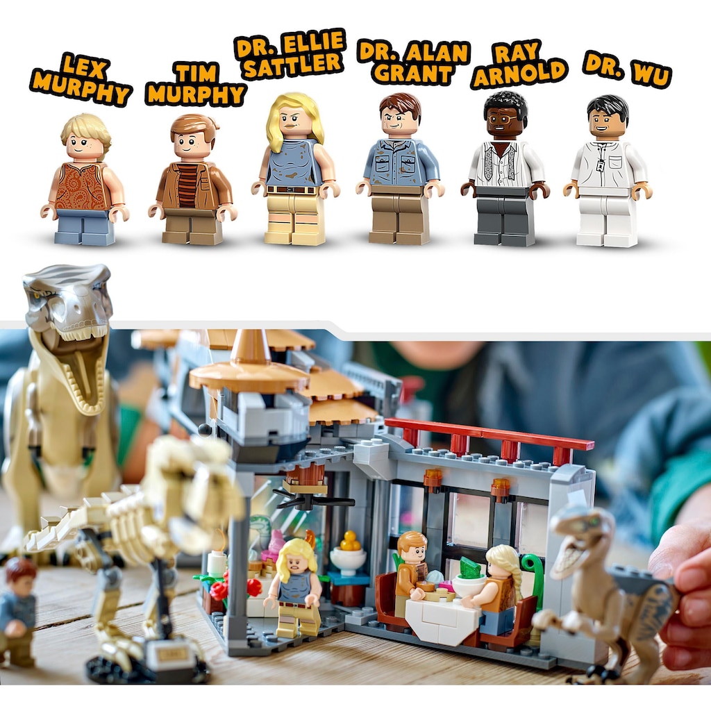 LEGO® Konstruktionsspielsteine »Angriff des T. rex und des Raptors aufs Besucherzentrum (76961)«, (693 St.)